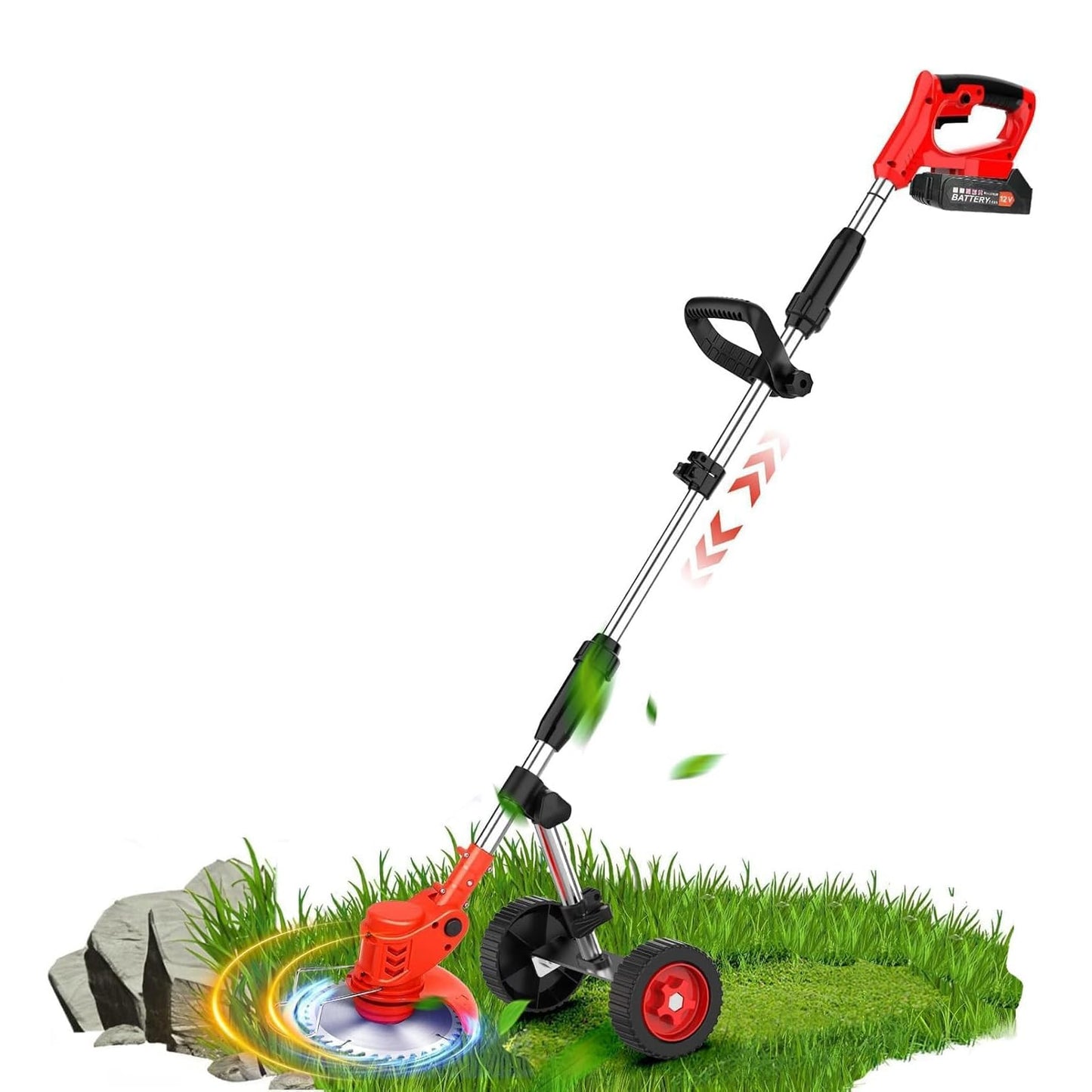 Cordless Electric String Trimmer with Wheels for Lawn Edging in Red by NEW