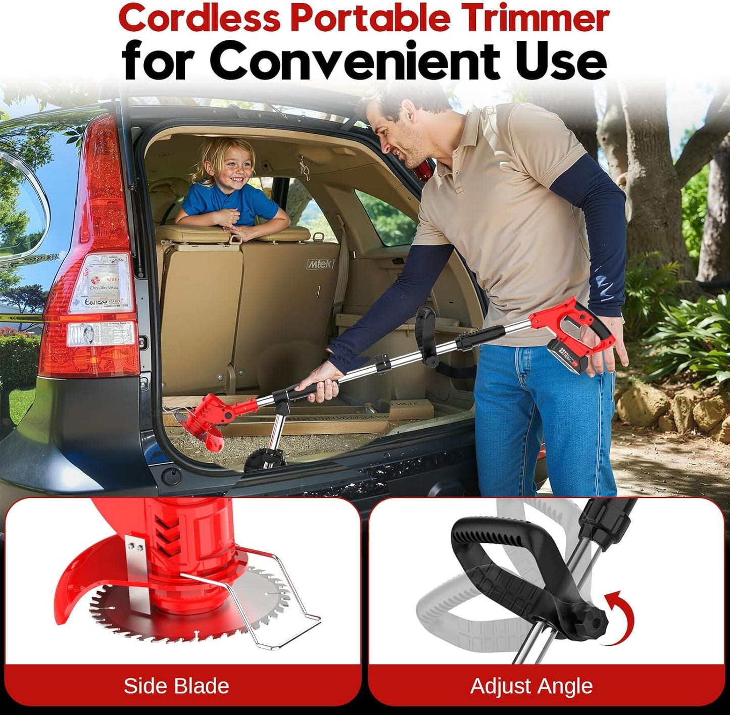 Cordless Electric String Trimmer with Wheels for Lawn Edging in Red by NEW