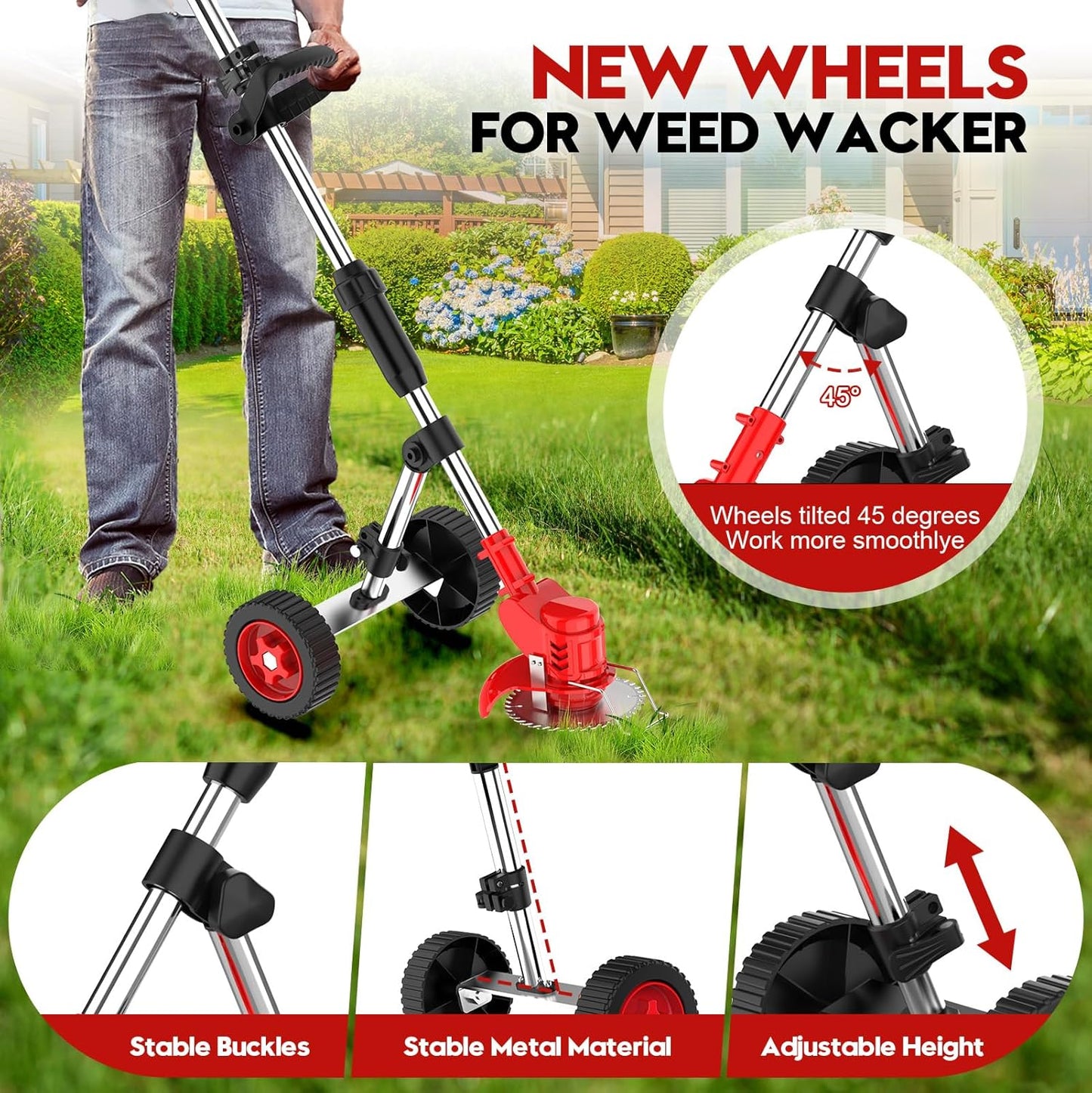 Cordless Electric String Trimmer with Wheels for Lawn Edging in Red by NEW