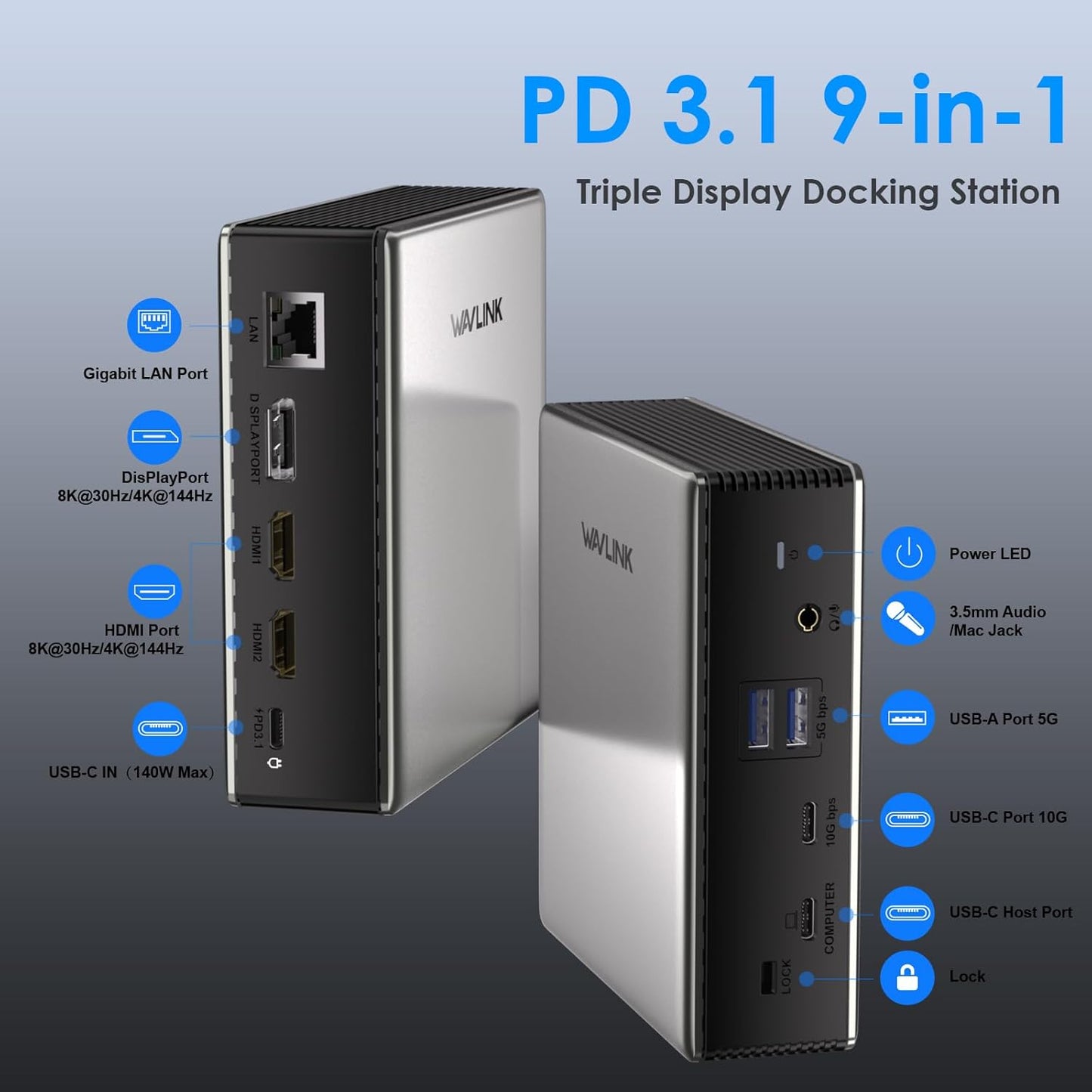 WAVLINK 9-in-1 USB-C Laptop Docking Station with Triple Display Support, DEMO
