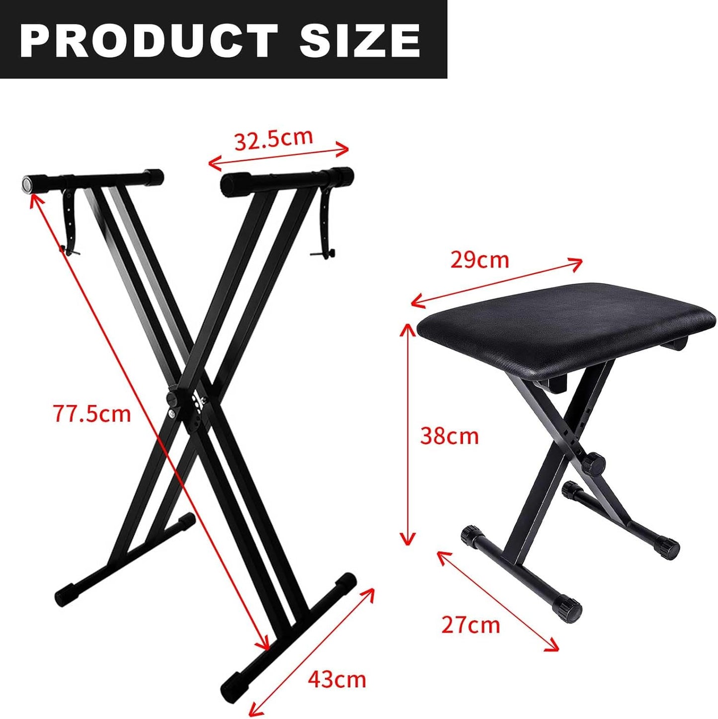 Sulishang Adjustable Accessories Portable Piano Keyboard Stand and Bench NEW