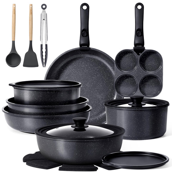 GiPP 21-Piece Ceramic Nonstick Cookware Set - Dark Grey Pots and Pans Size DEMO
