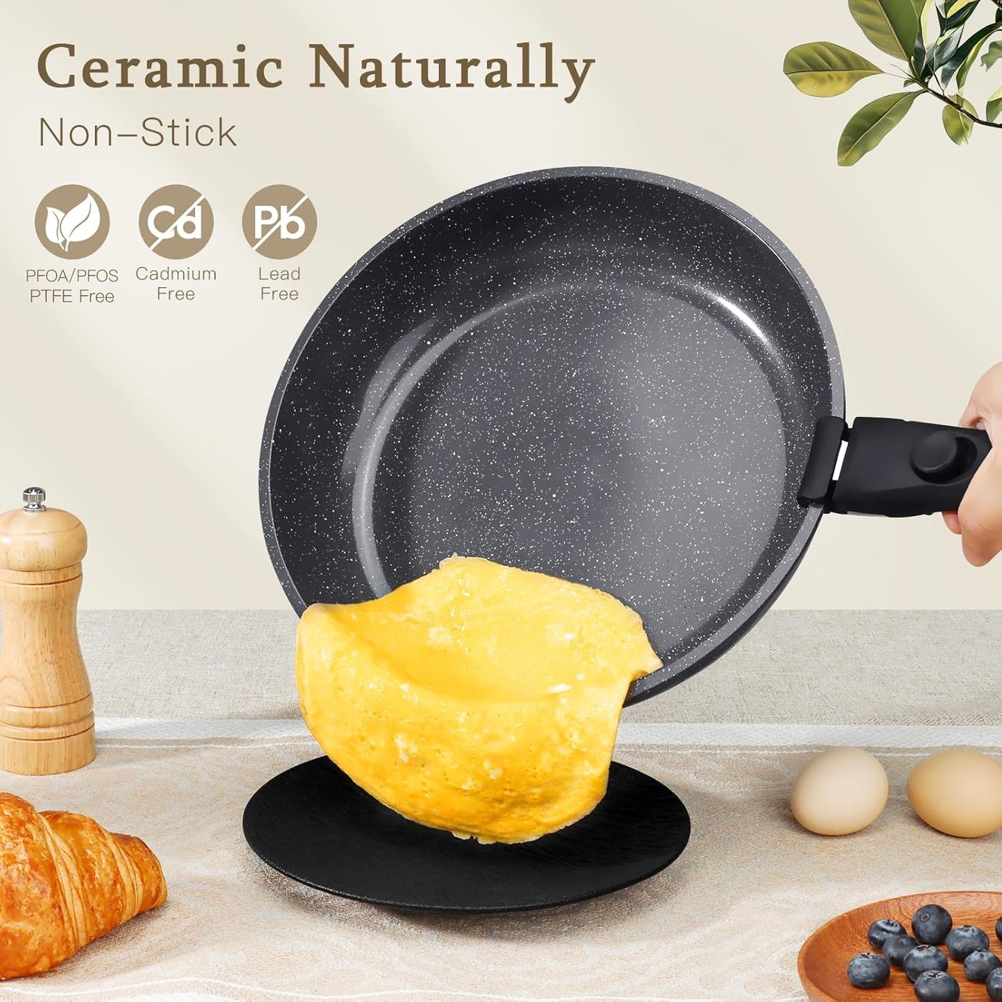 GiPP 21-Piece Ceramic Nonstick Cookware Set - Dark Grey Pots and Pans Size DEMO