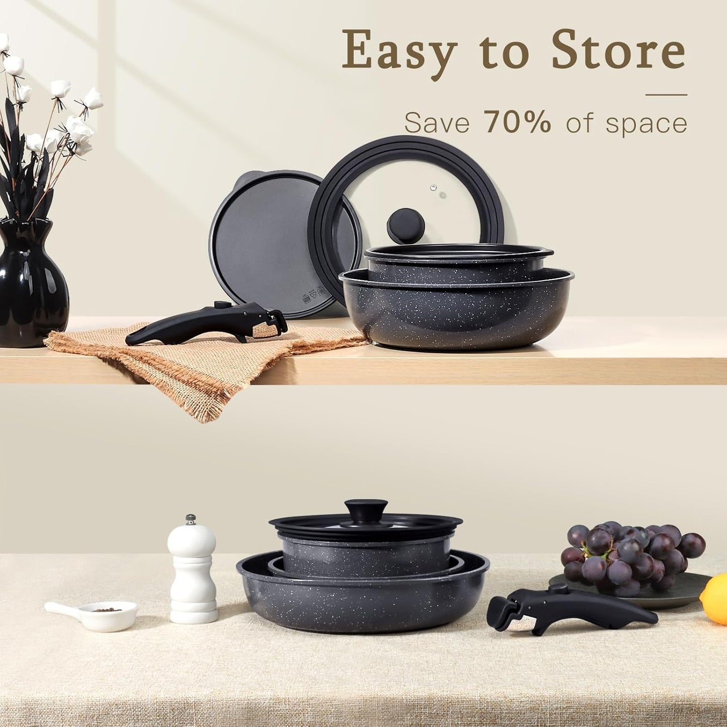 GiPP 21-Piece Ceramic Nonstick Cookware Set - Dark Grey Pots and Pans Size DEMO