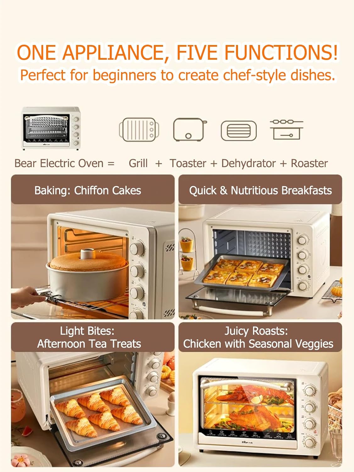 Dysokan 40L Countertop Convection Mini Oven Toaster, Off-White, Capacity DEMO