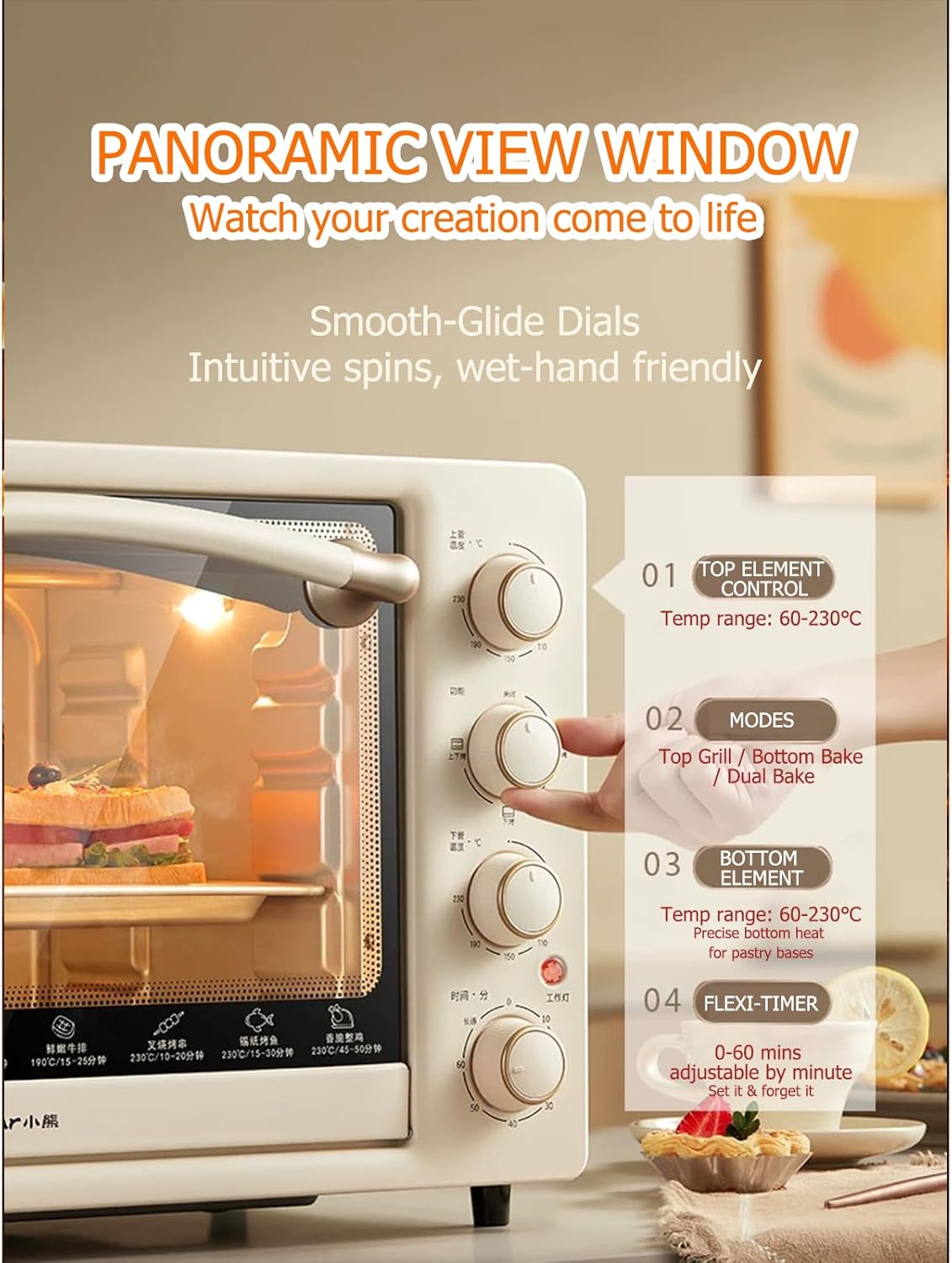 Dysokan 40L Countertop Convection Mini Oven Toaster, Off-White, Capacity DEMO