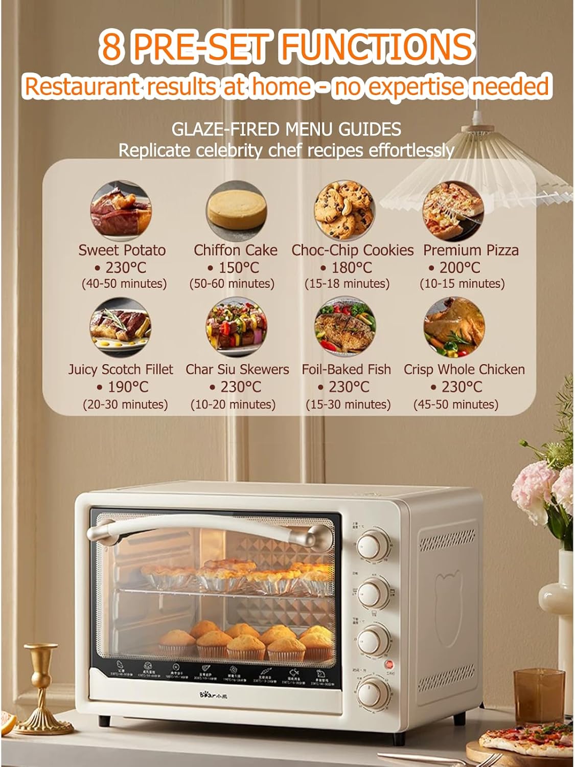 Dysokan 40L Countertop Convection Mini Oven Toaster, Off-White, Capacity DEMO