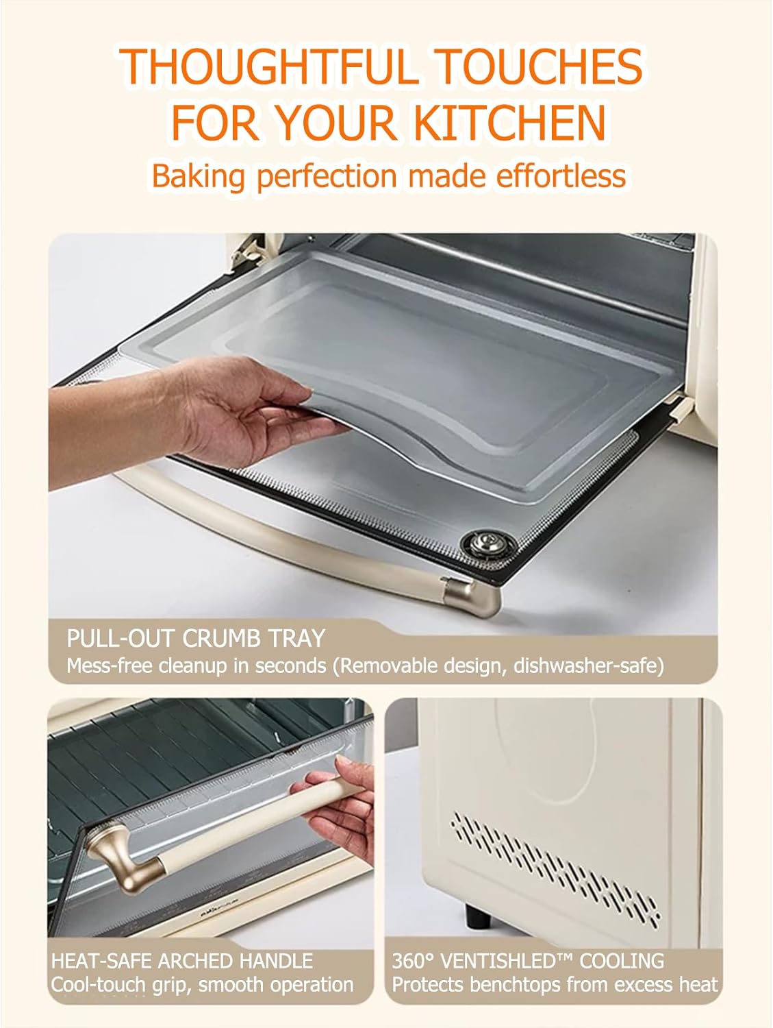 Dysokan 40L Countertop Convection Mini Oven Toaster, Off-White, Capacity DEMO