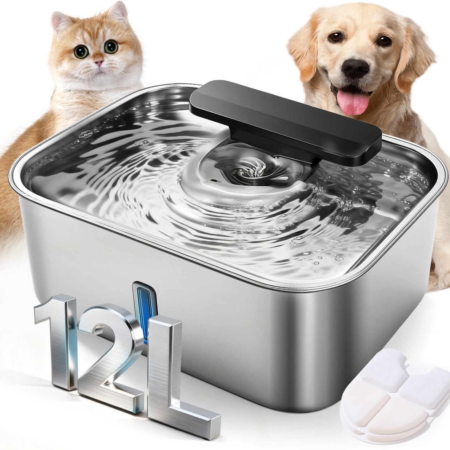 MAOCG Large Fountains 12L/3.2Gal Stainless Steel Automatic Dog Water DEMO