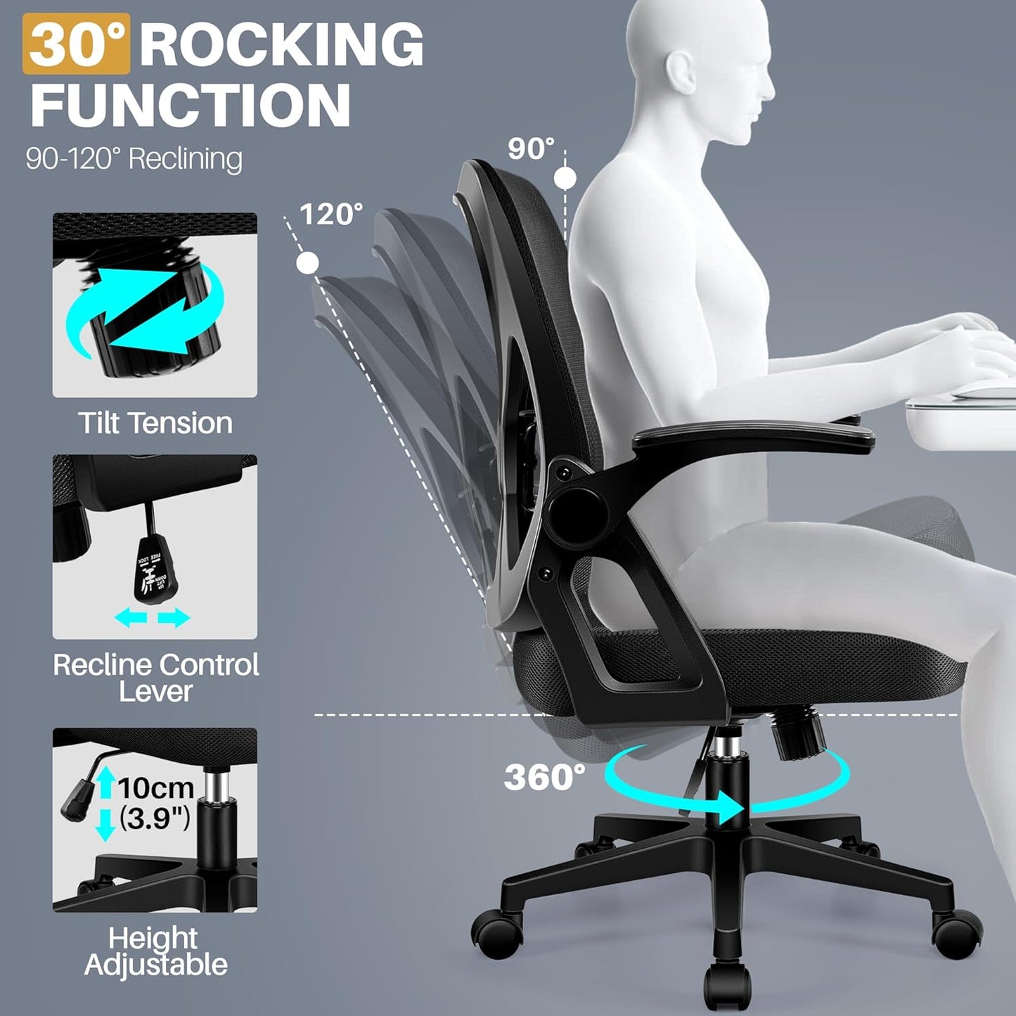 FelixKing Ergonomic Desk Chair Breathable Mesh Task Office Black \NEW