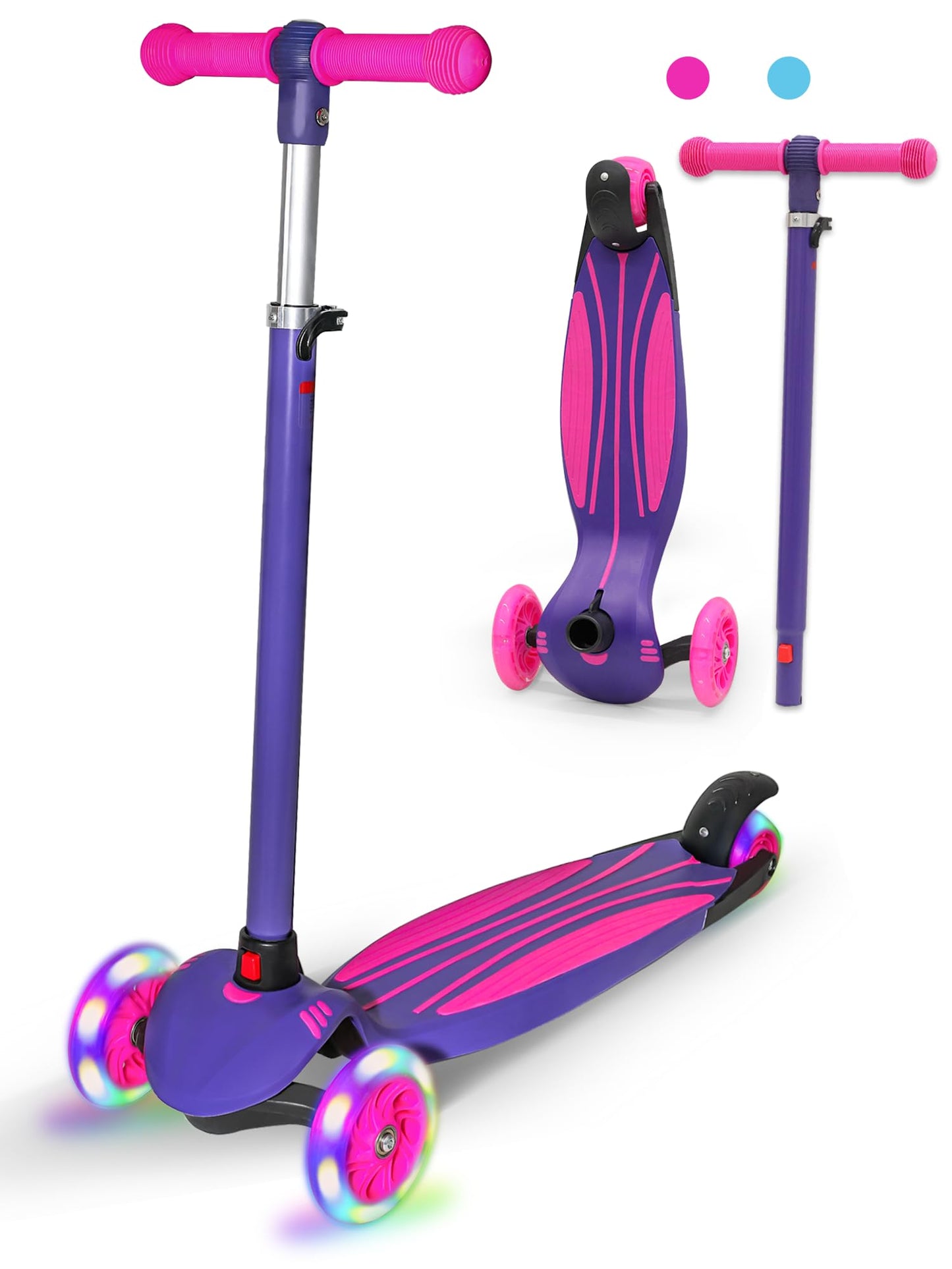 YULUOO 3-Wheel Scooters Light-Up LED Scooter for Kids, Purple Kick with DEMO