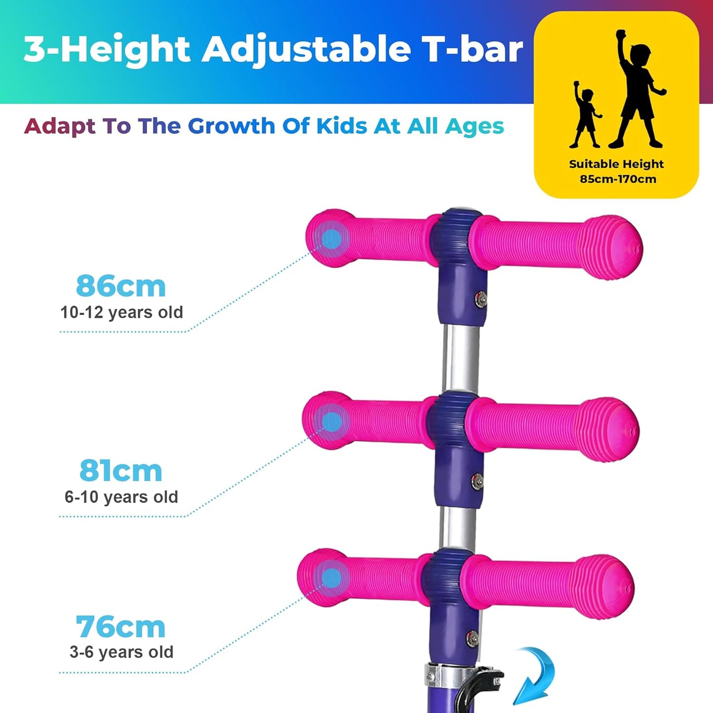 YULUOO 3-Wheel Scooters Light-Up LED Scooter for Kids, Purple Kick with DEMO