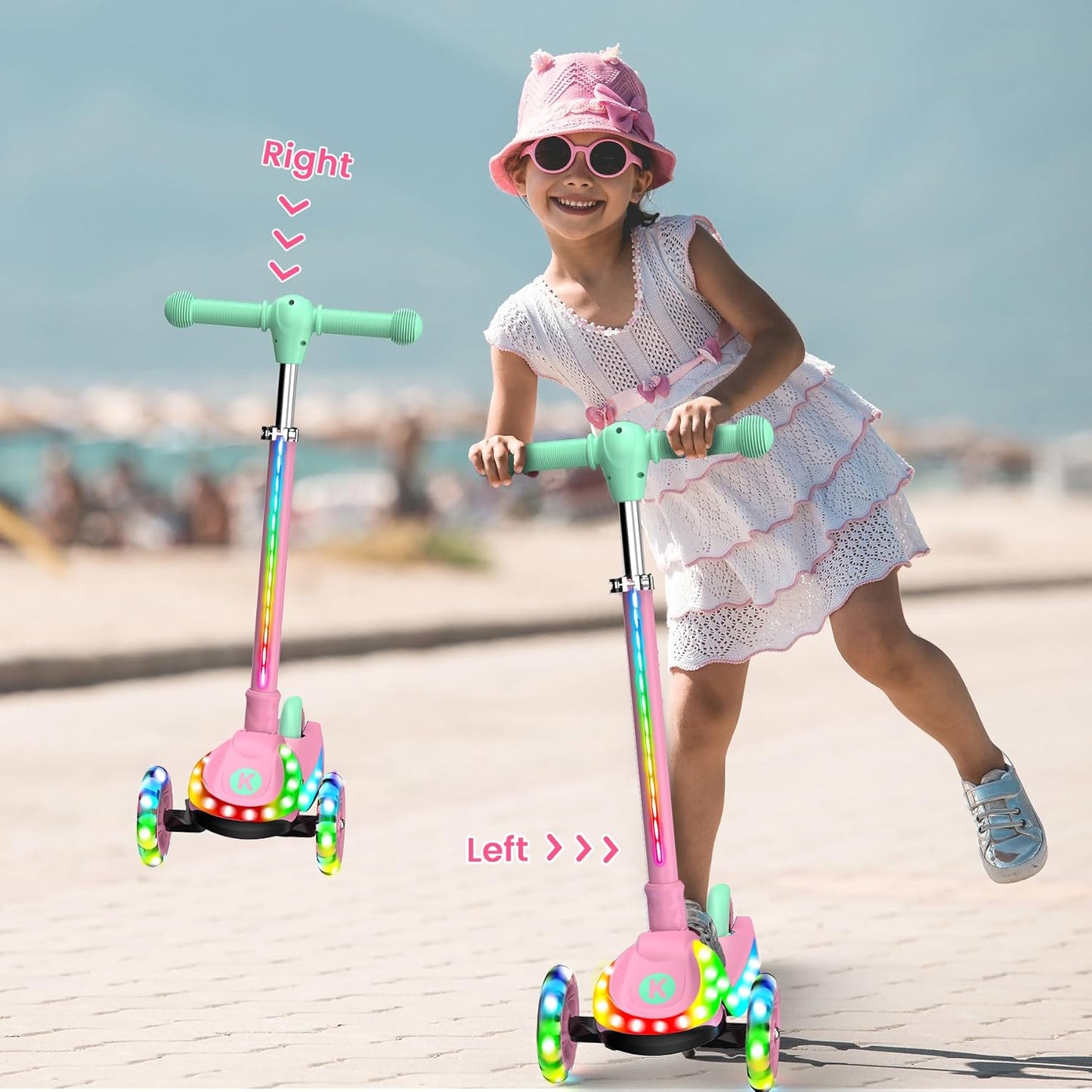 KIDSCOTER Foldable Scooters Scooter with Light-Up Handlebars for Kids, Pink NEW