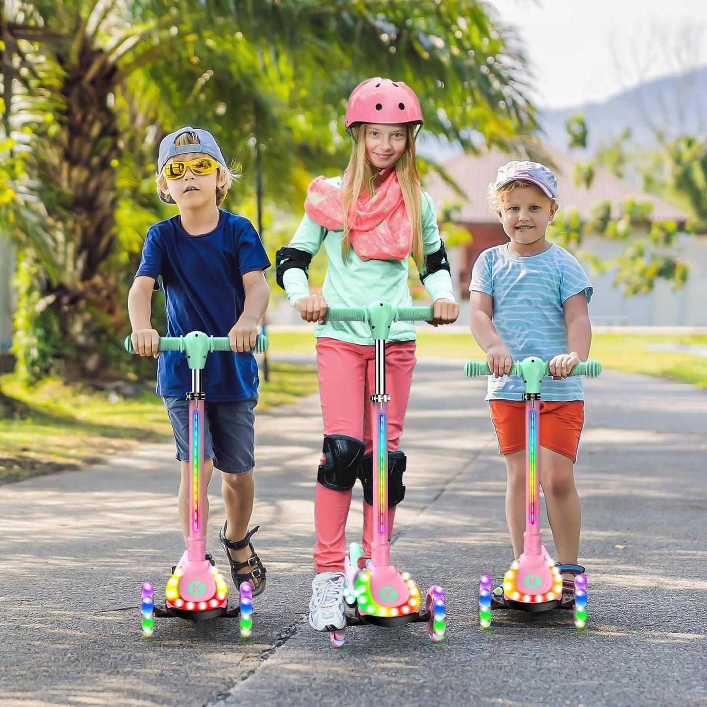 KIDSCOTER Foldable Scooters Scooter with Light-Up Handlebars for Kids, Pink NEW