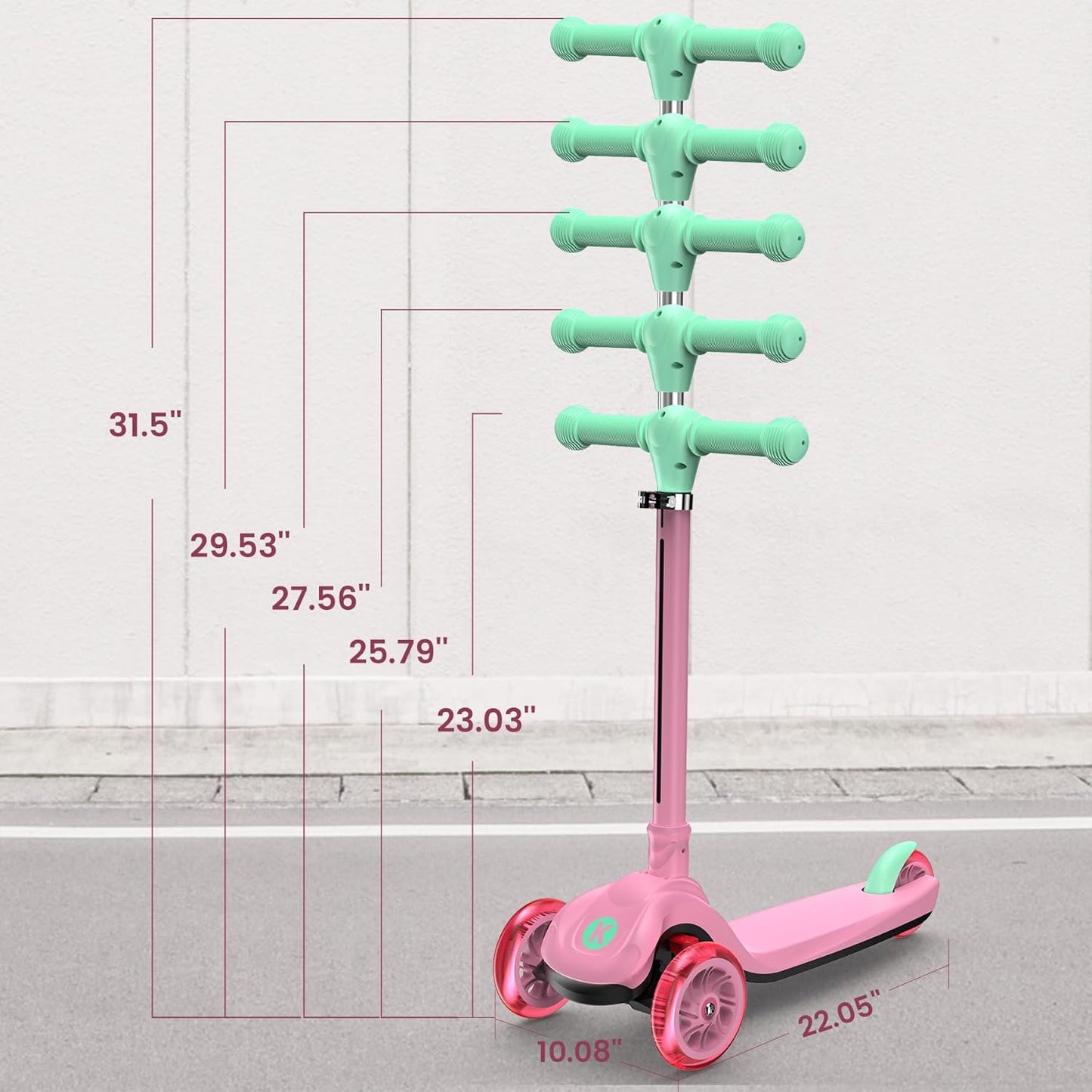 KIDSCOTER Foldable Scooters Scooter with Light-Up Handlebars for Kids, Pink NEW