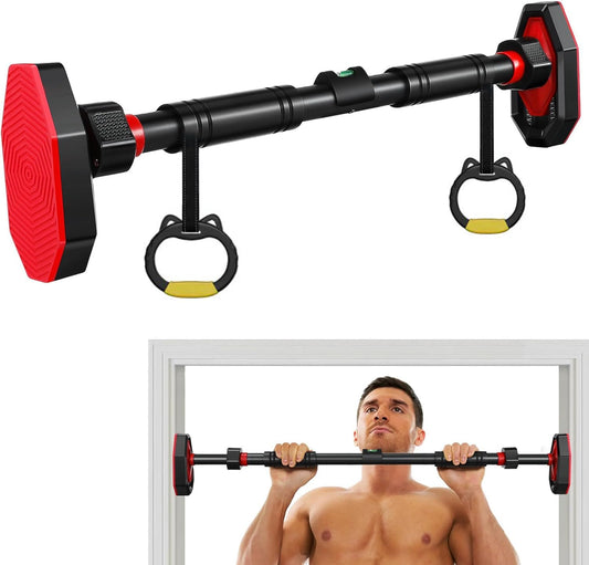 Sturdy Pull-Up Bar for Doorway Workout - Thickened Steel Frame in Red-Black NEW