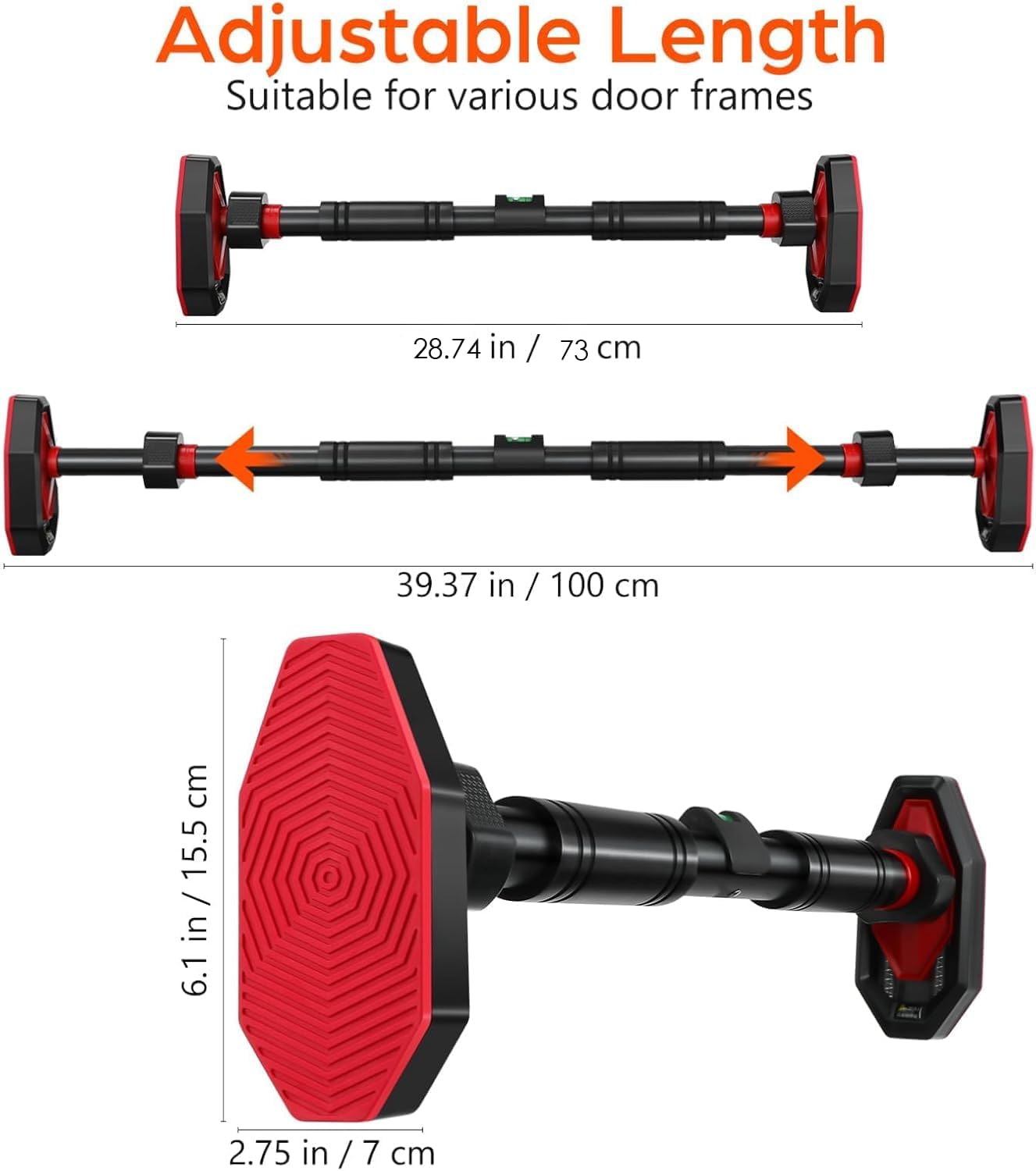 Sturdy Pull-Up Bar for Doorway Workout - Thickened Steel Frame in Red-Black NEW
