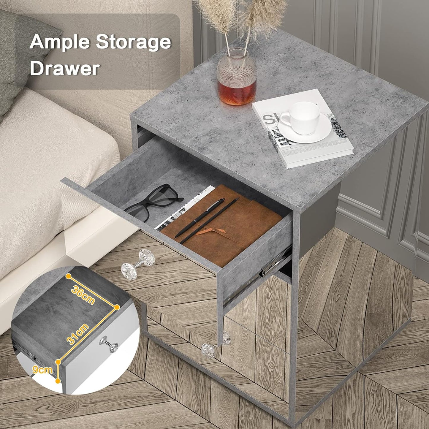 Ufurniture 3 Drawer Mirrored Bedside Table Nightstand Transparent Side Size NEW