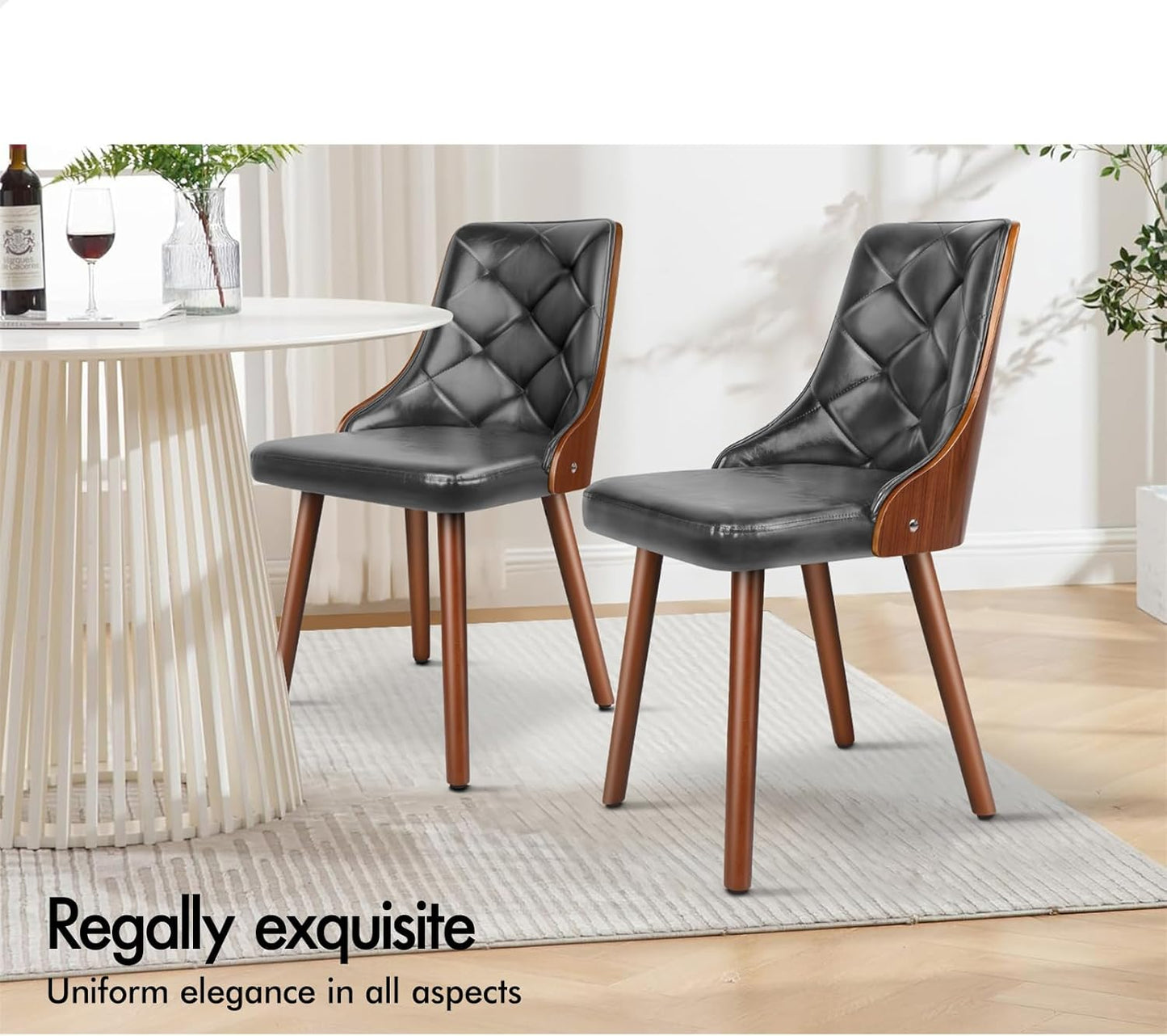 ALFORDSON Bentwood Dining Chairs Set of 2 Faux Leather Black Size 40cm x NEW