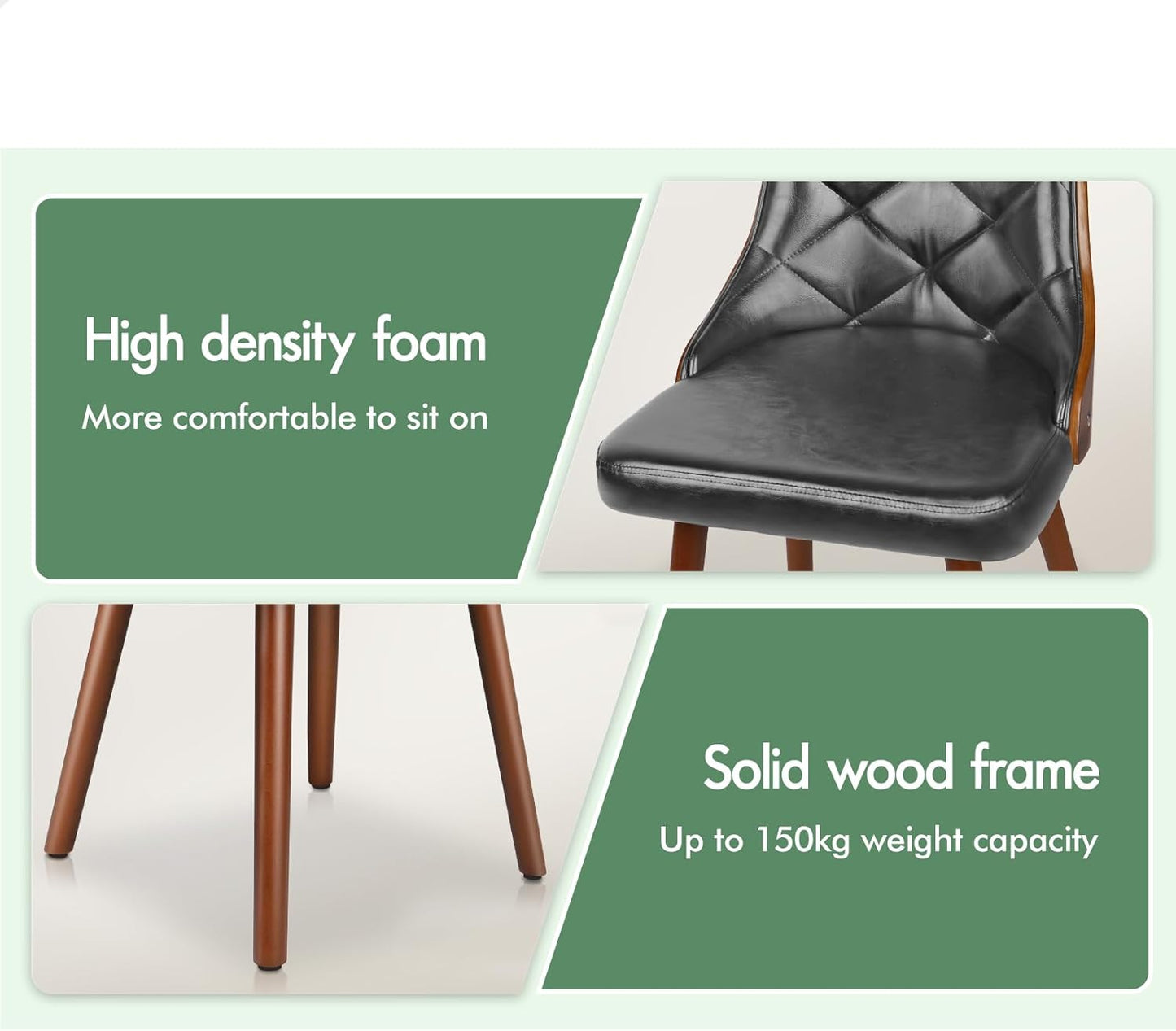ALFORDSON Bentwood Dining Chairs Set of 2 Faux Leather Black Size 40cm x NEW
