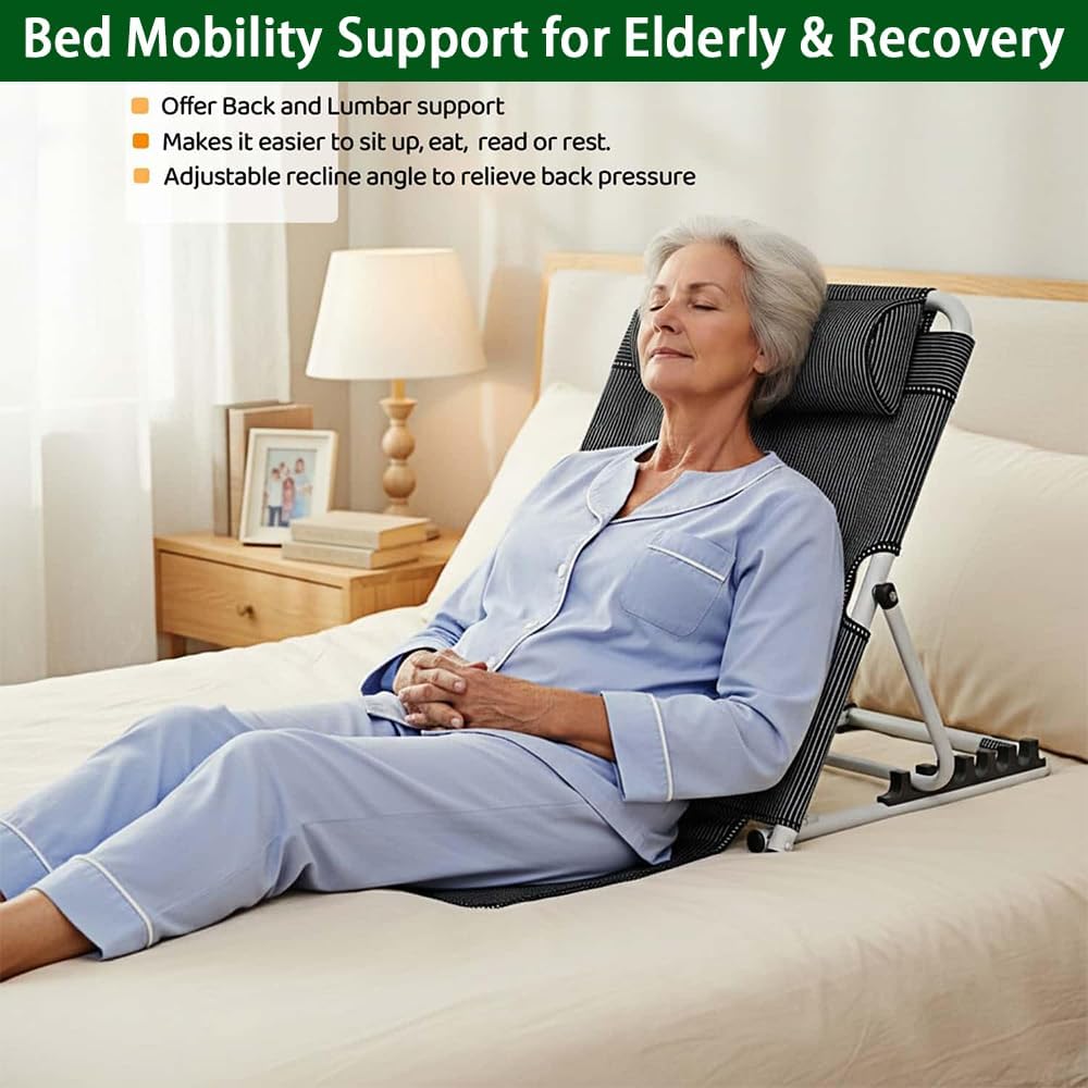 Adjustable Folding Reading Pillow with Backrest - Large Green Striped DEMO