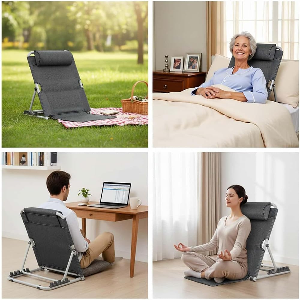 Adjustable Folding Reading Pillow with Backrest - Large Green Striped DEMO