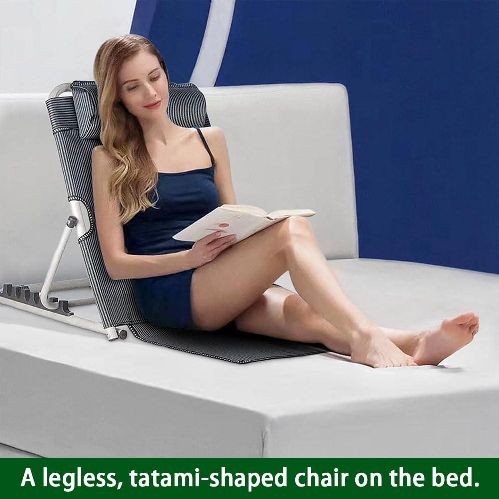 Adjustable Folding Reading Pillow with Backrest - Large Green Striped DEMO