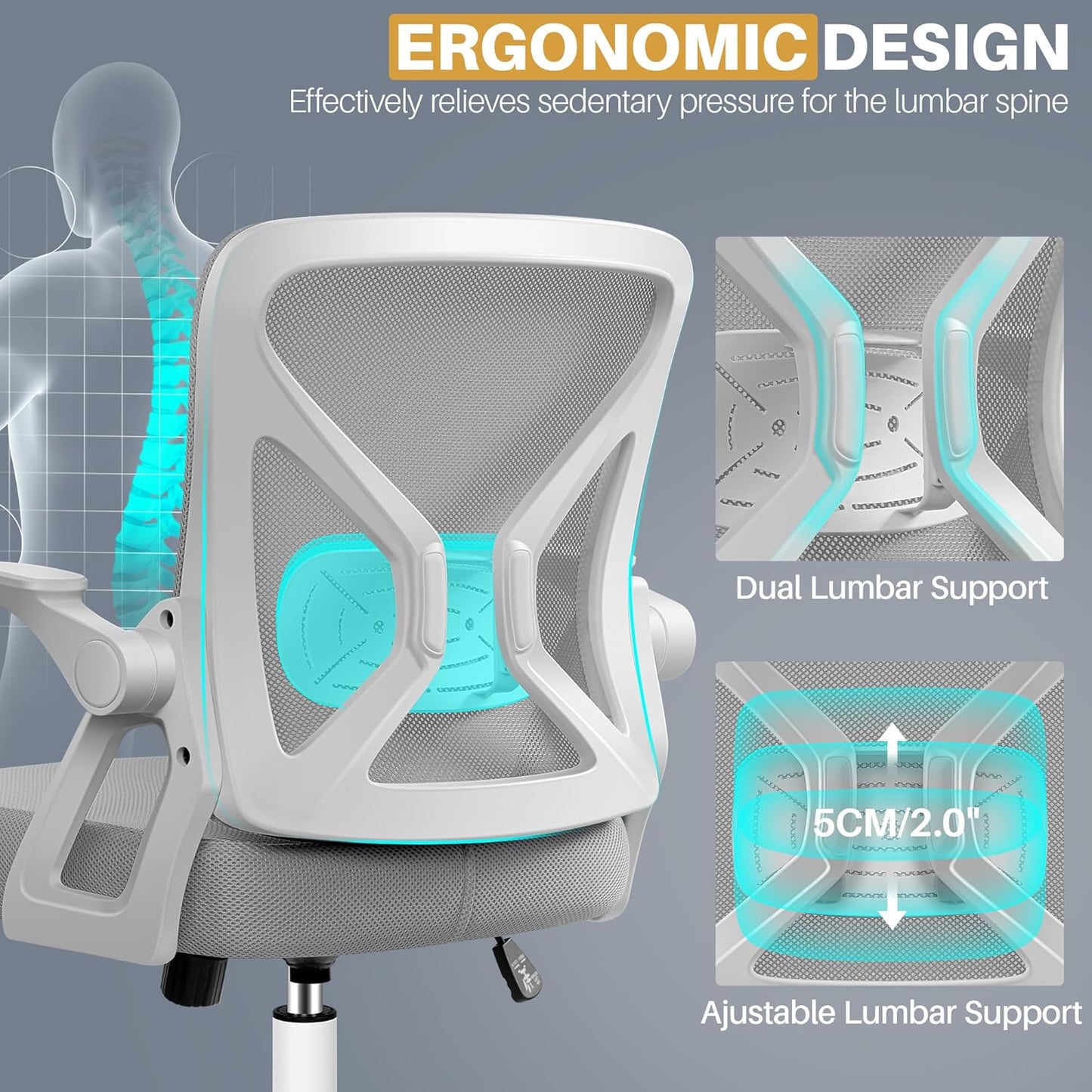 FelixKing Ergonomic Desk Chair Breathable Mesh Task Office with Wheels Size NEW