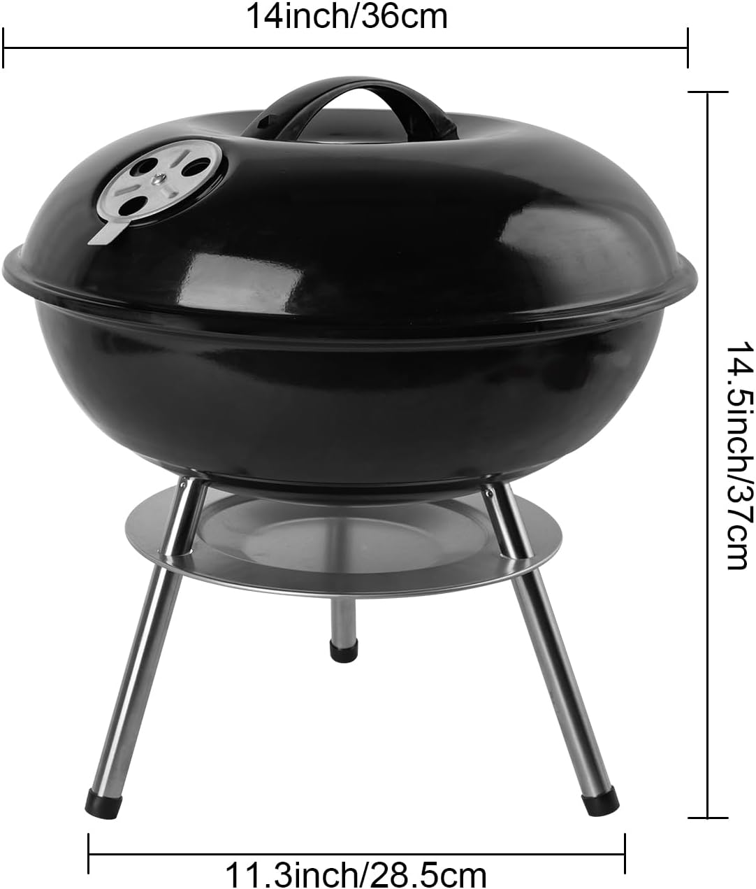 Portable Outdoor Charcoal Grill with 3-Point Locking Lid in Black by gzcmxh NEW