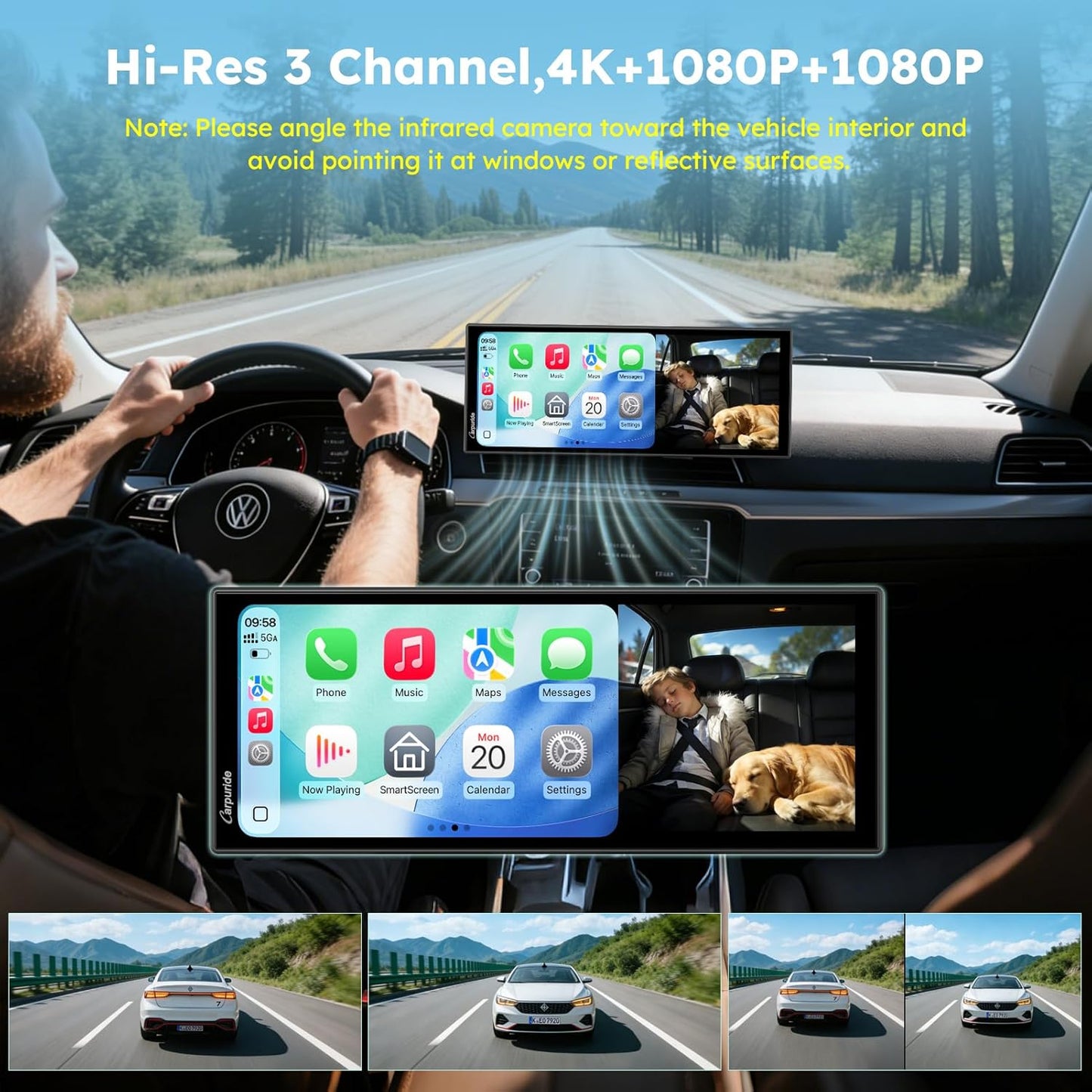 CARPURIDE 11.26 On-Dash-Monitoring Inch 4K 1080P Wireless Carplay Android Auto