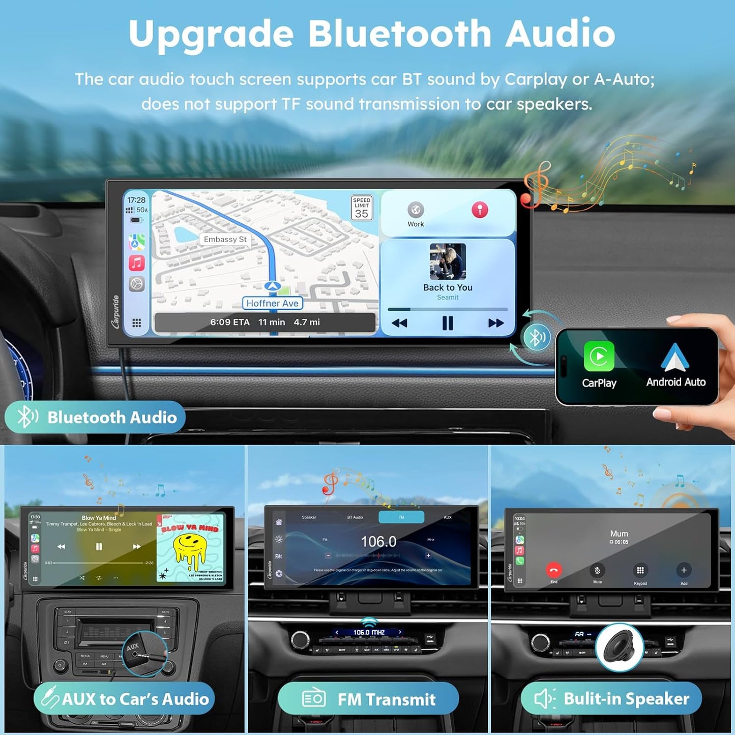 CARPURIDE 11.26 On-Dash-Monitoring Inch 4K 1080P Wireless Carplay Android Auto