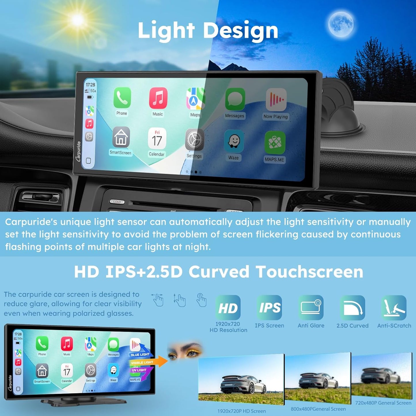 CARPURIDE 11.26 On-Dash-Monitoring Inch 4K 1080P Wireless Carplay Android Auto