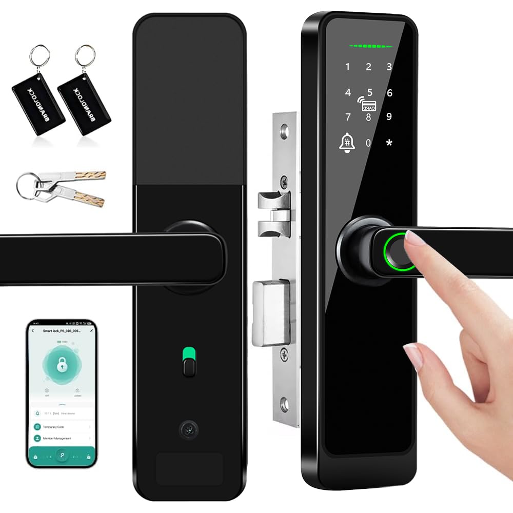 AILRINNI Fingerprint Stops Smart Door Lock Keyless Entry Deadbolt in Black DEMO
