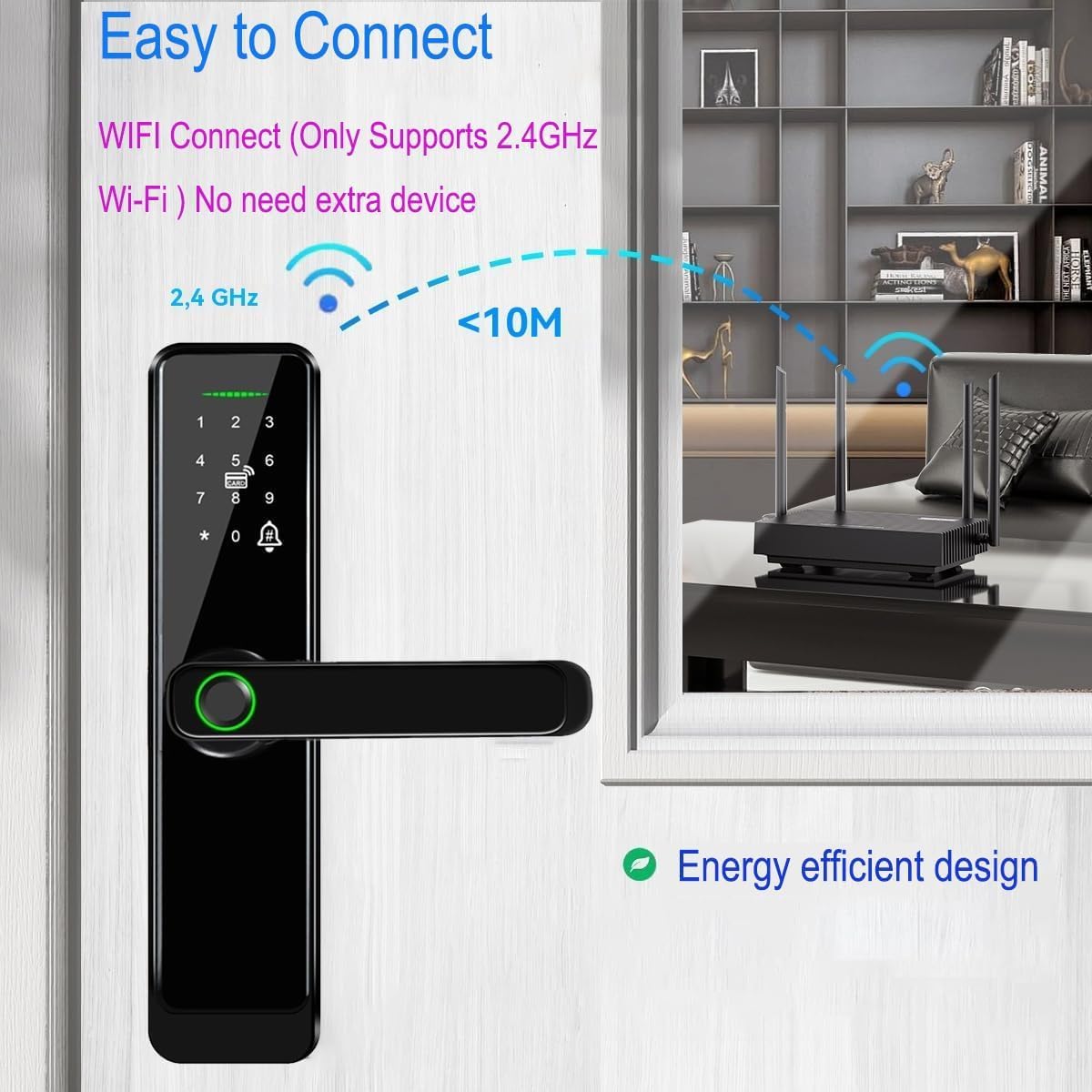 AILRINNI Fingerprint Stops Smart Door Lock Keyless Entry Deadbolt in Black DEMO