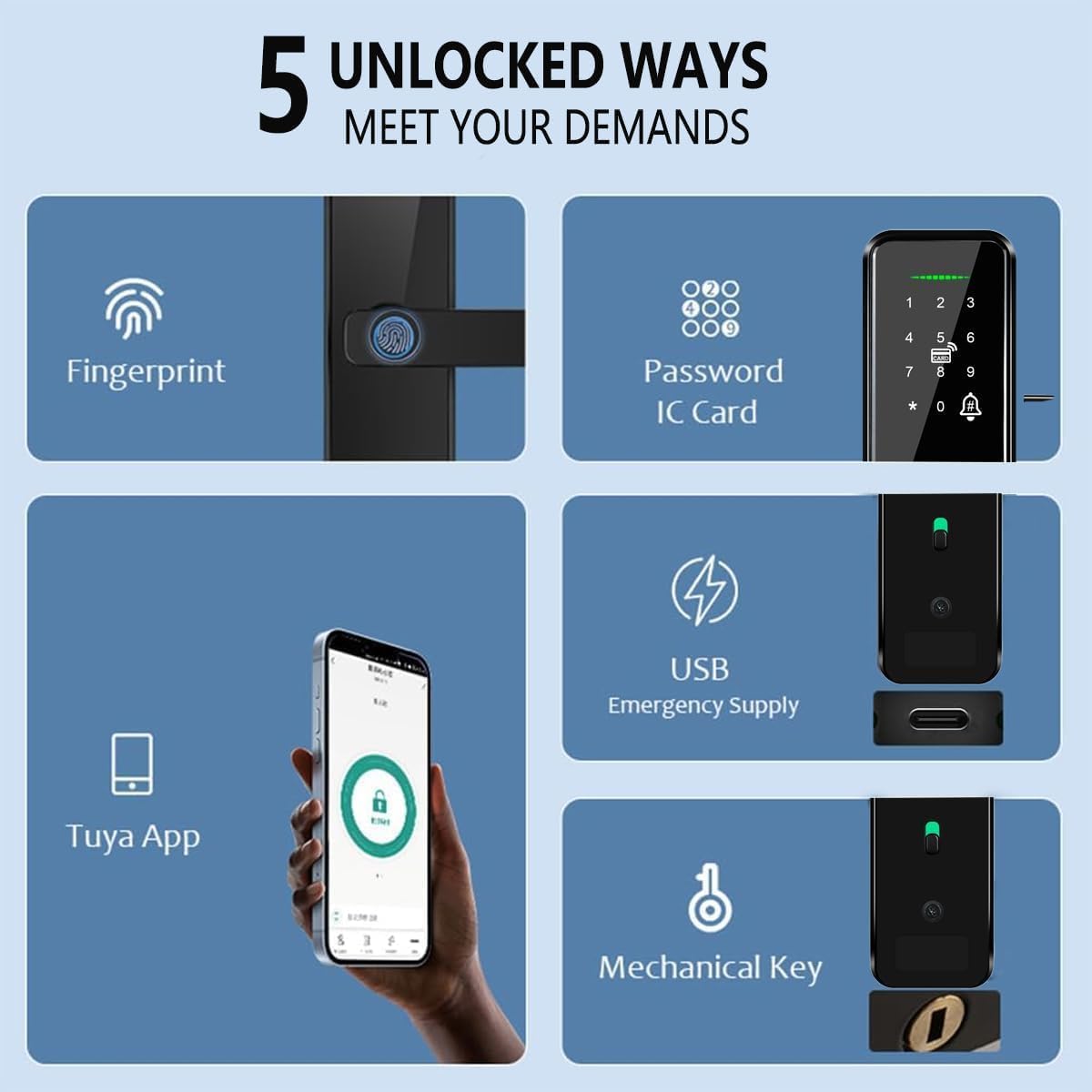 AILRINNI Fingerprint Stops Smart Door Lock Keyless Entry Deadbolt in Black DEMO