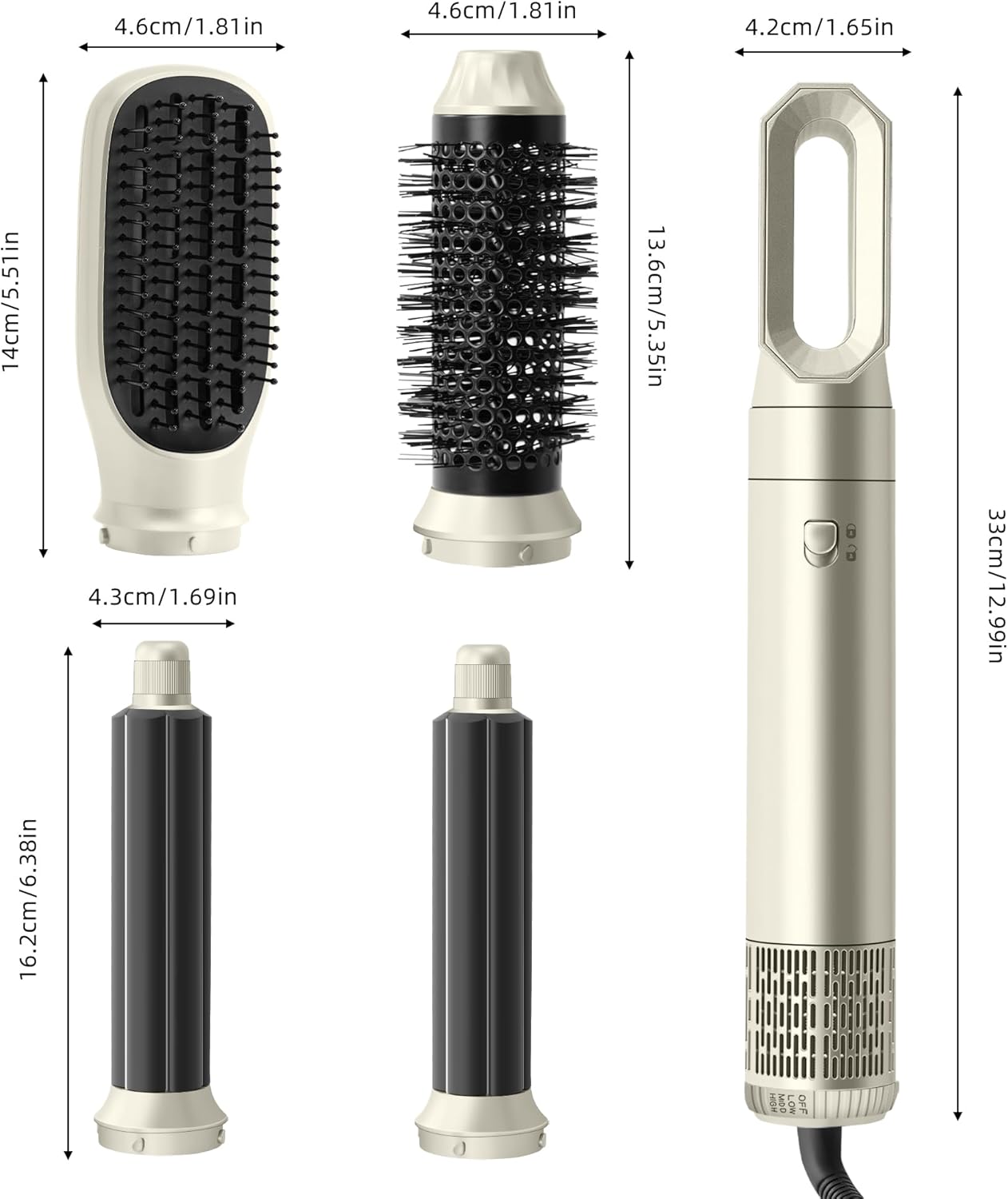 WUBBO Hot Air Styler Brush Fast Drying 3 Heat Settings Light Champagne Gold DEMO