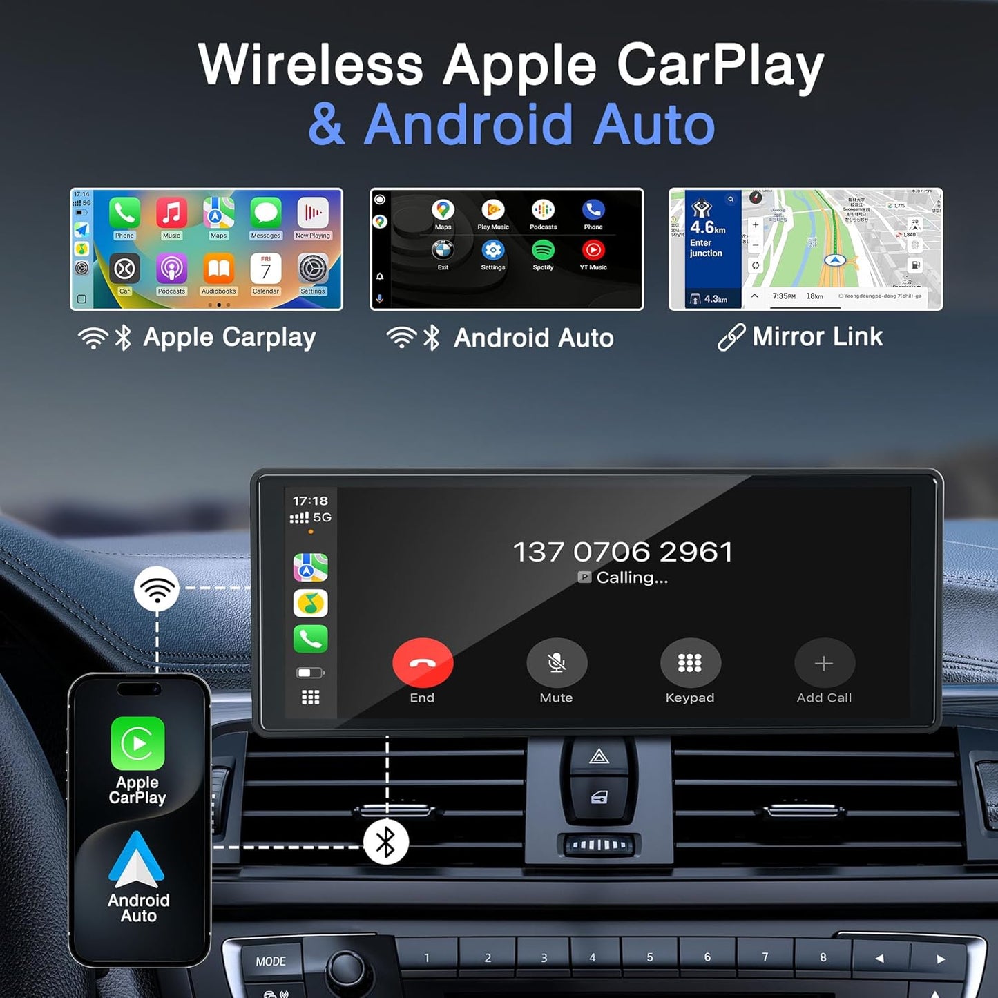 OTNBGSR Portable IPS Android Auto On-Dash-Monitoring System for Cars, Black DEMO