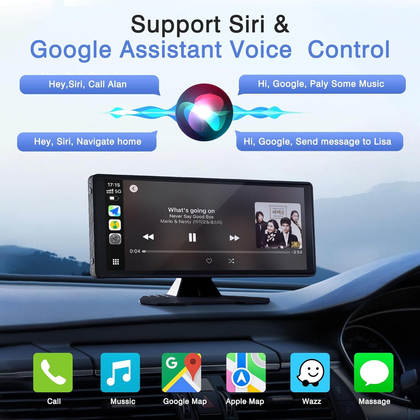 OTNBGSR Portable IPS Android Auto On-Dash-Monitoring System for Cars, Black DEMO