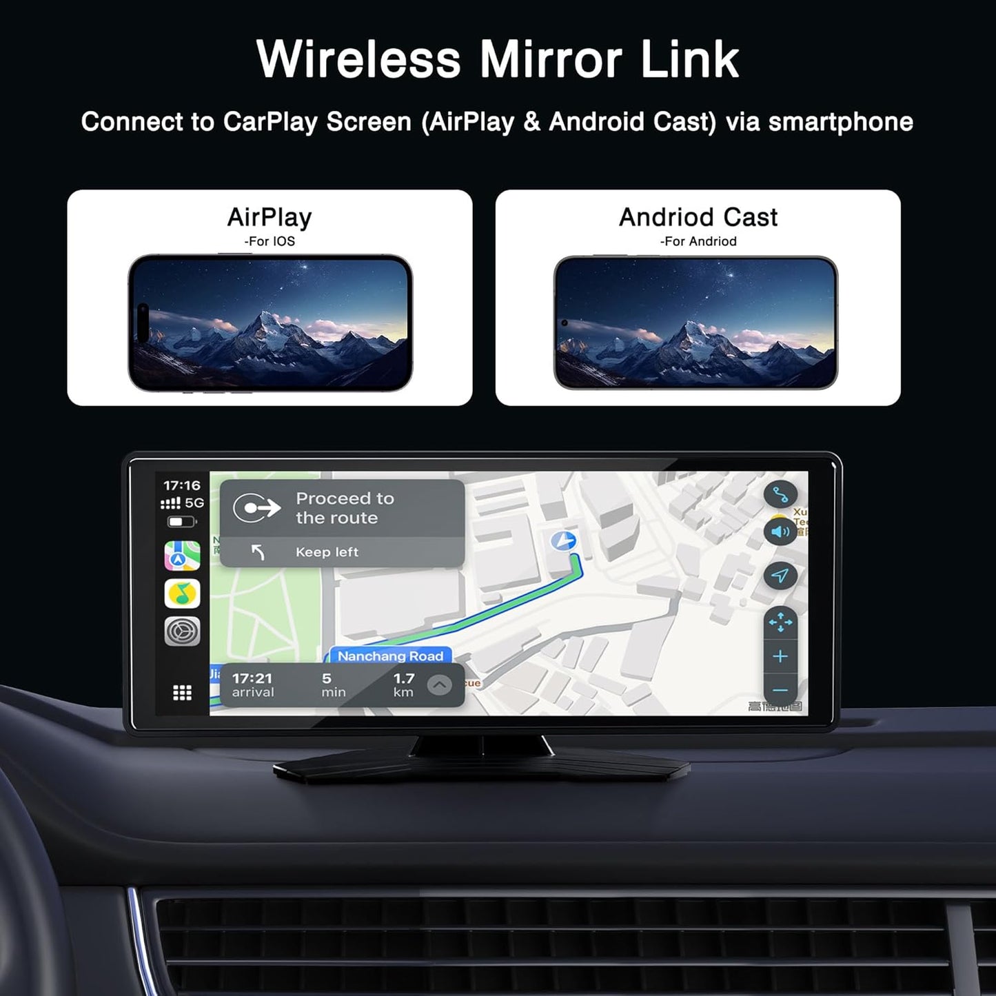 OTNBGSR Portable IPS Android Auto On-Dash-Monitoring System for Cars, Black DEMO