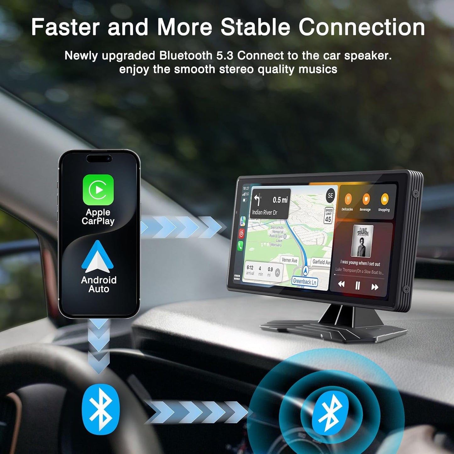 OTNBGSR Portable IPS Android Auto On-Dash-Monitoring System for Cars, Black DEMO
