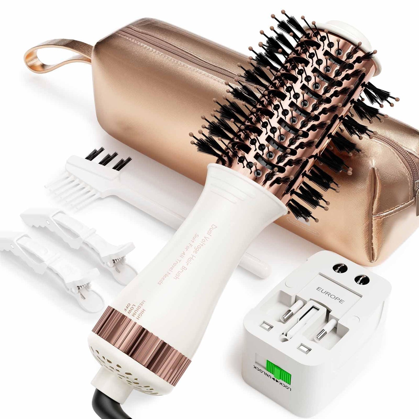 4-in-1 Mini Hot Air Styler Brush with Titanium Barrel for All Hair Types, DEMO