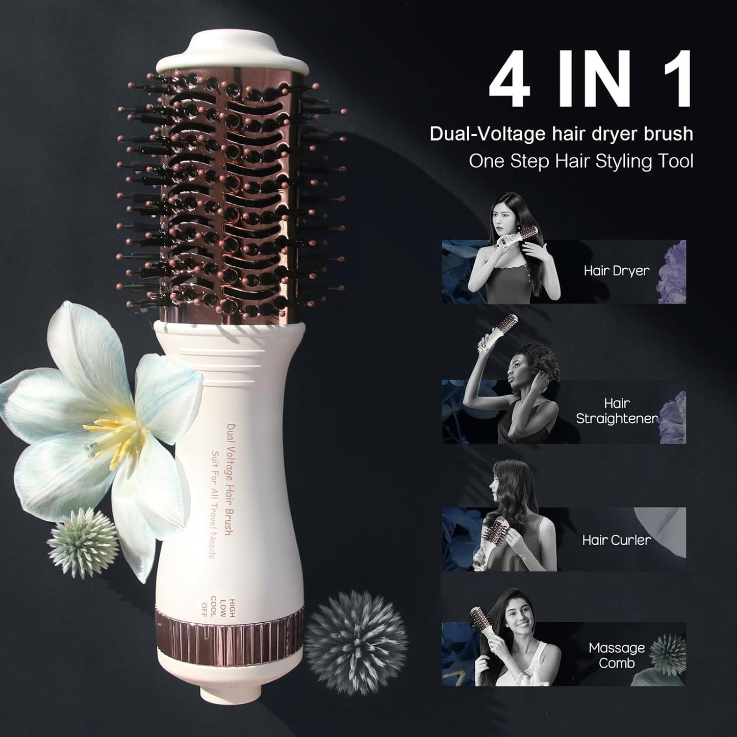 4-in-1 Mini Hot Air Styler Brush with Titanium Barrel for All Hair Types, DEMO