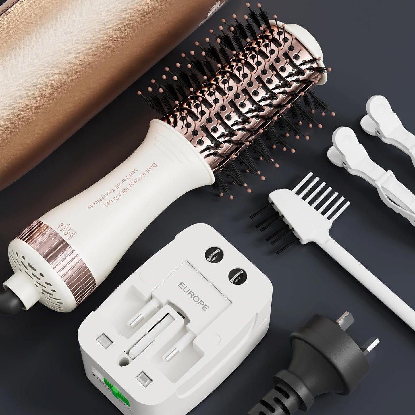 4-in-1 Mini Hot Air Styler Brush with Titanium Barrel for All Hair Types, DEMO