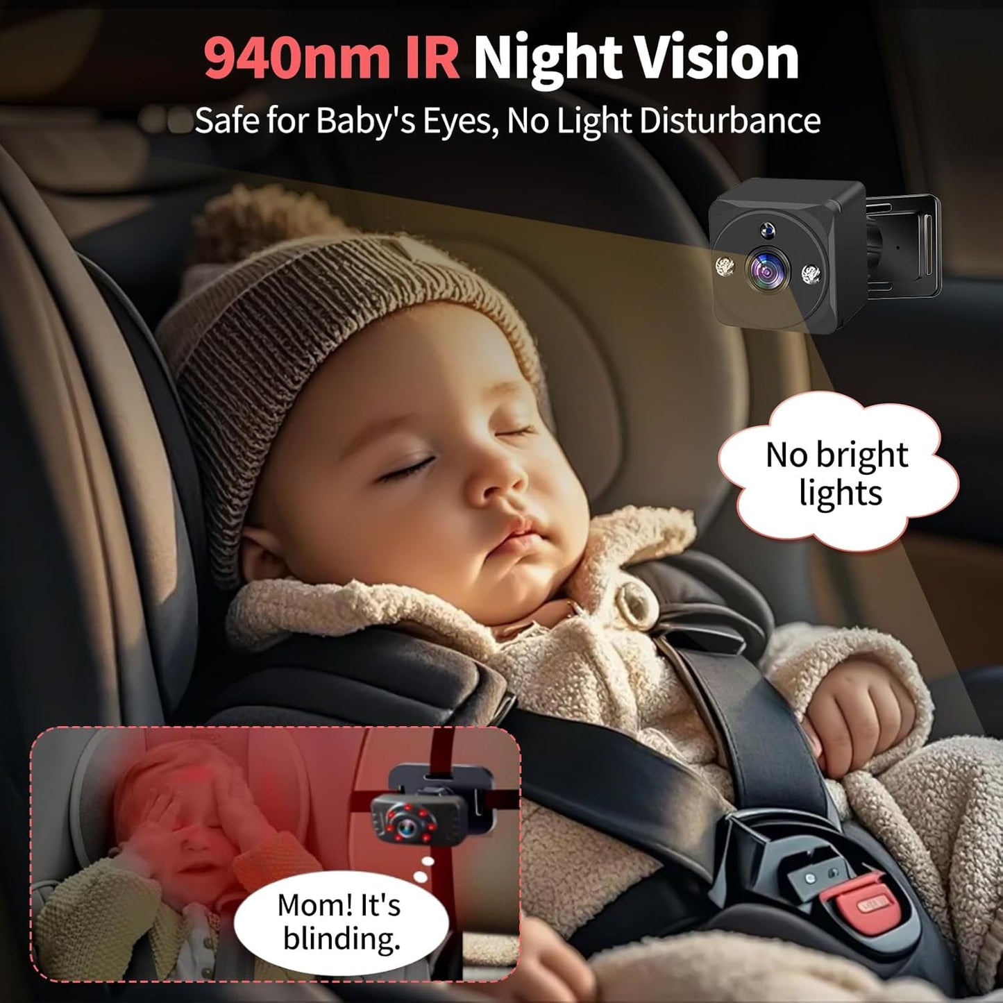 Omebel Baby Backseat Mirror 7-Inch Ultrawide Display Dual Camera Monitor Black