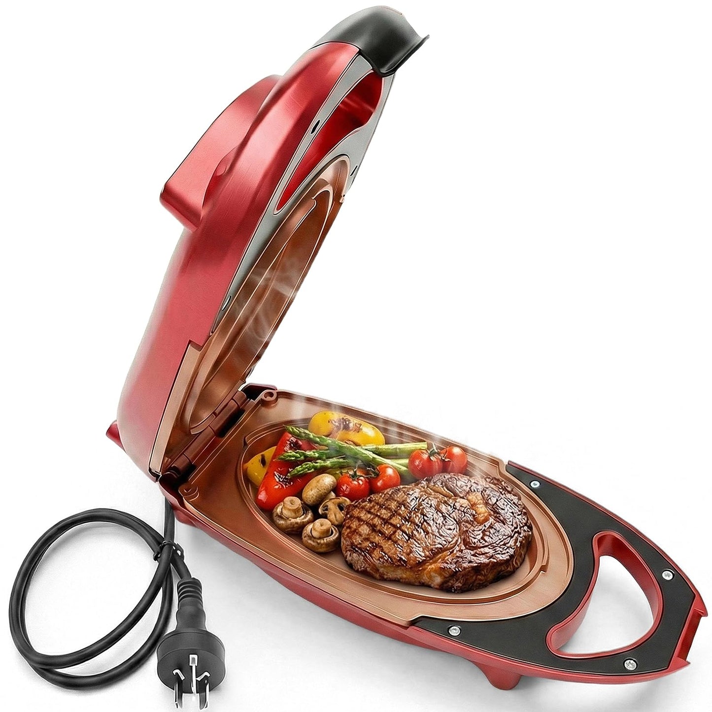800W Non-Stick Red Electric Pressure Cooker for Steaks, Omelettes & More DEMO