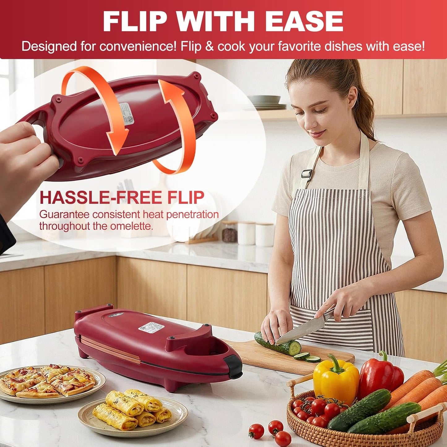 800W Non-Stick Red Electric Pressure Cooker for Steaks, Omelettes & More DEMO