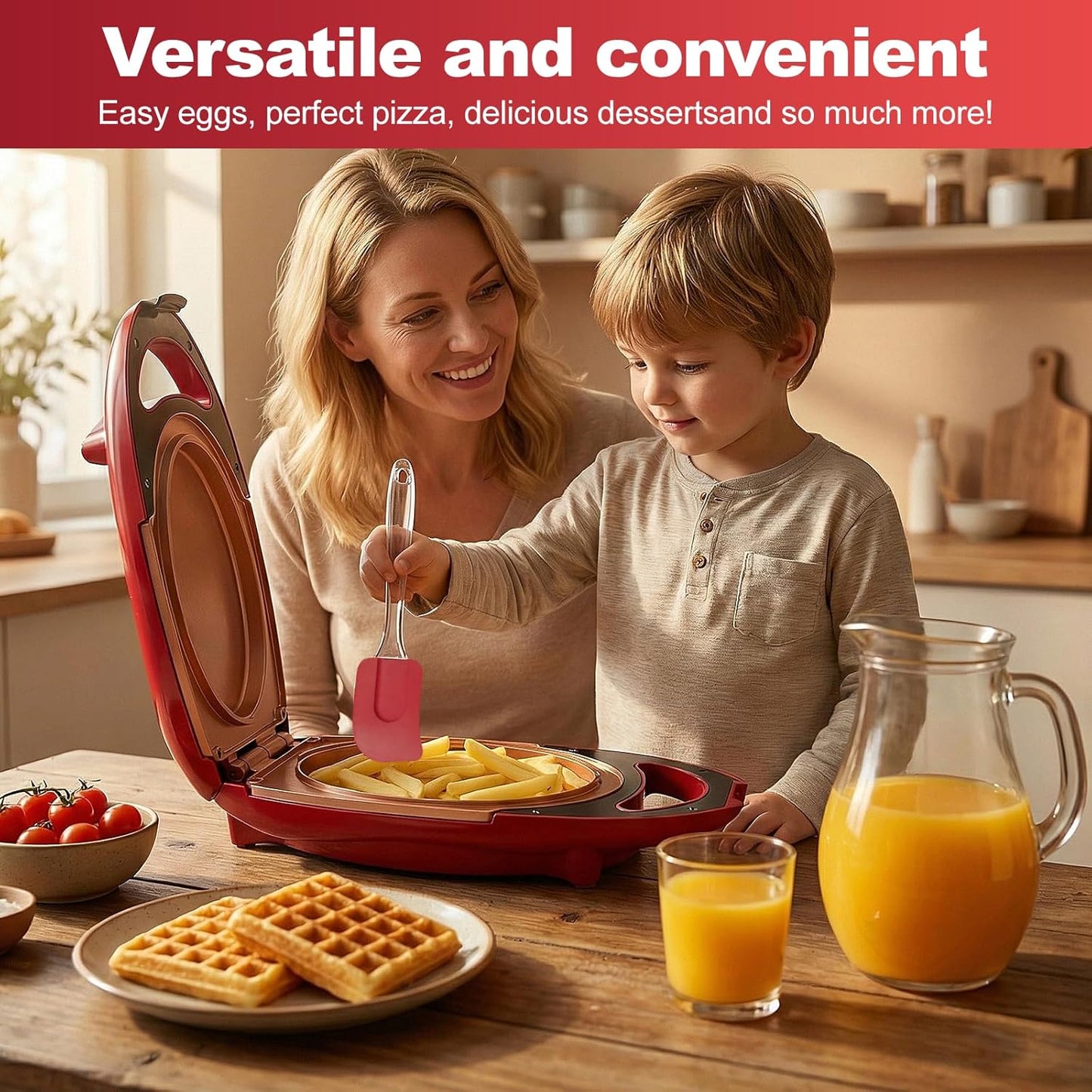 800W Non-Stick Red Electric Pressure Cooker for Steaks, Omelettes & More DEMO
