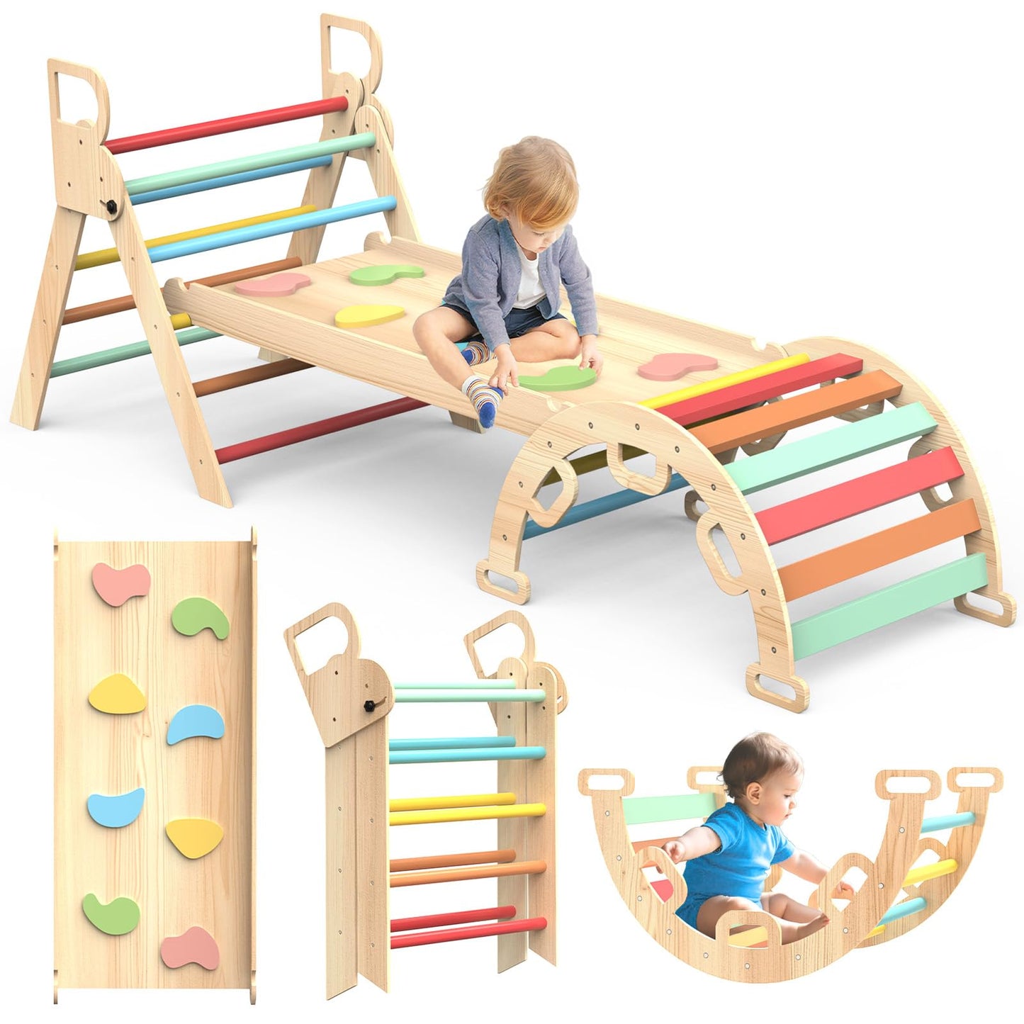 TangFee Multicolor Foldable Wooden Pikler Triangle Climbing Toy Approx. 3' DEMO