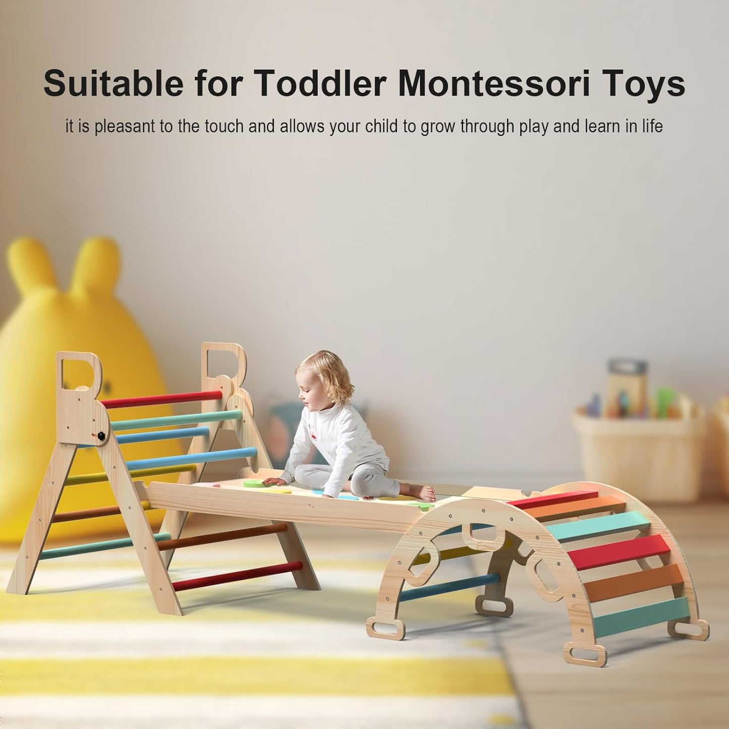 TangFee Multicolor Foldable Wooden Pikler Triangle Climbing Toy Approx. 3' DEMO