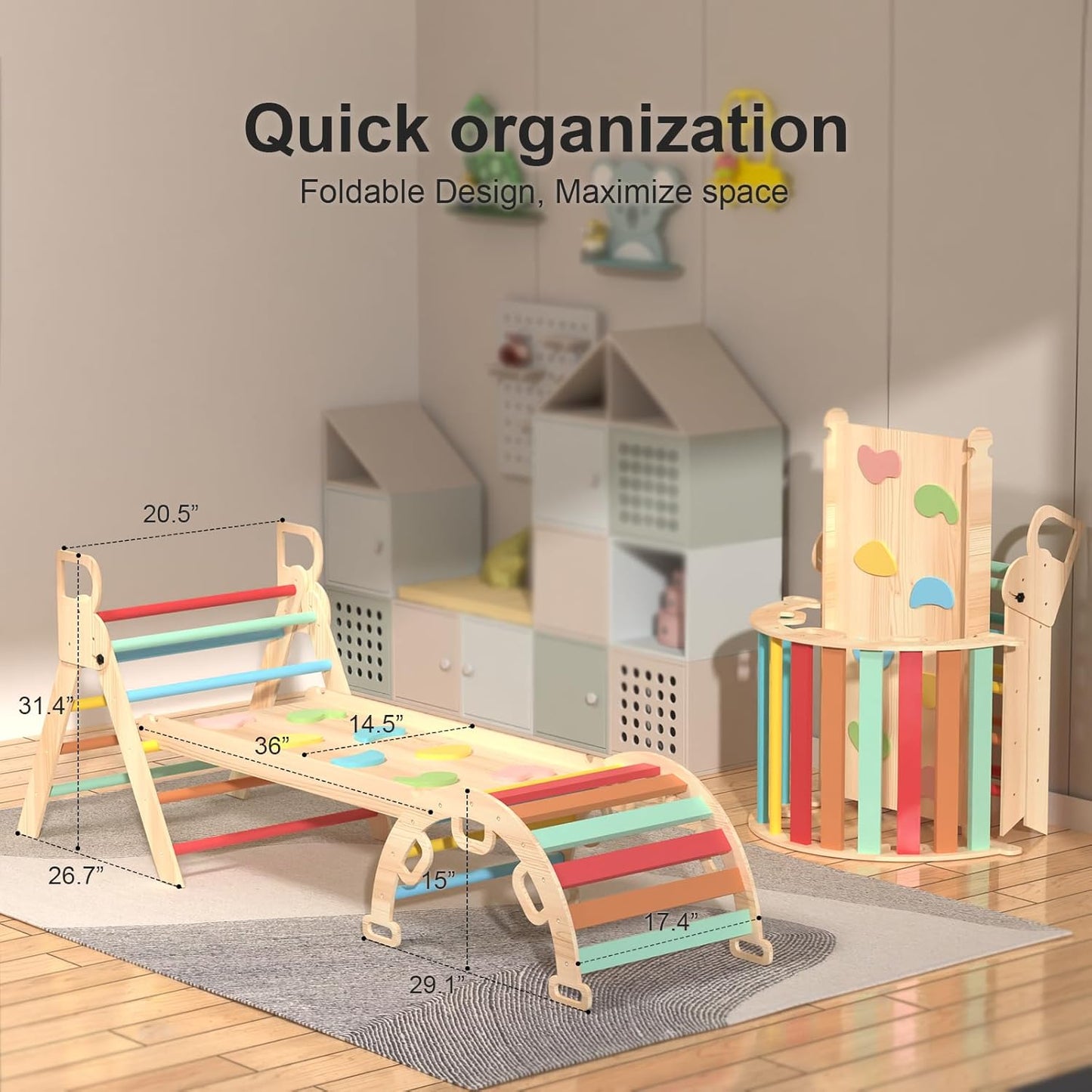 TangFee Multicolor Foldable Wooden Pikler Triangle Climbing Toy Approx. 3' DEMO